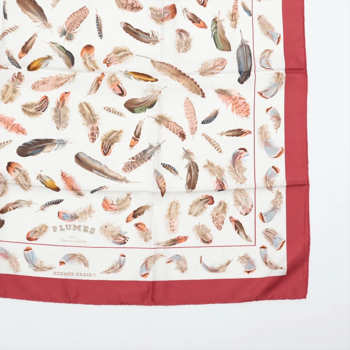 silk scarf, white and red. Shows wear, — view 4