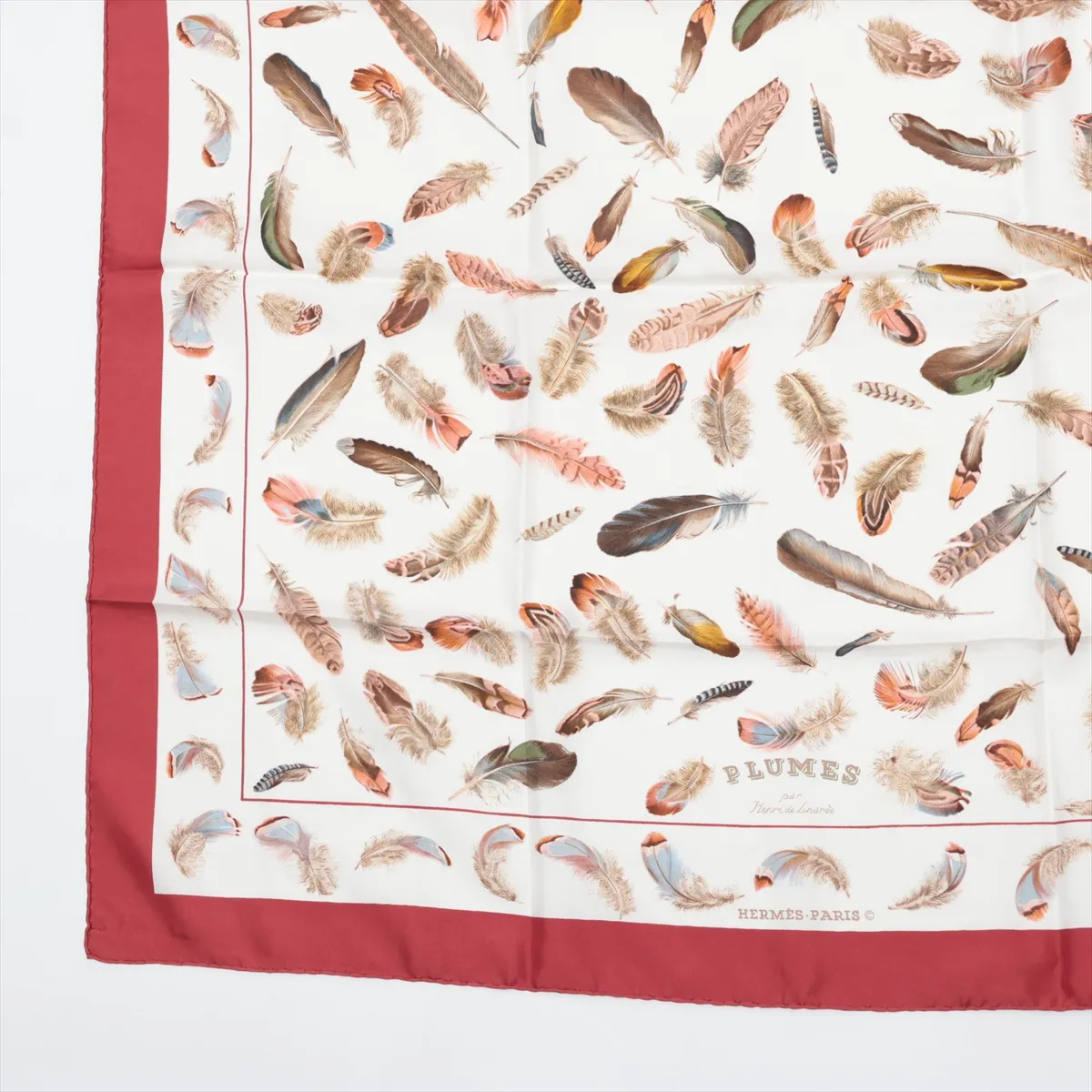 silk scarf, white and red. Shows wear, — view 5