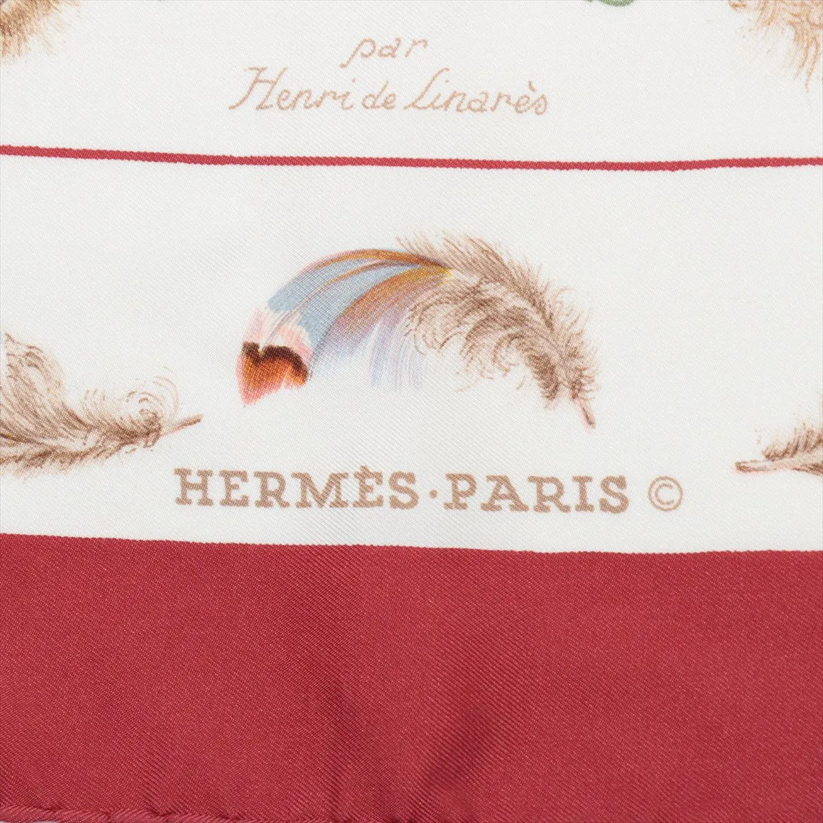silk scarf, white and red. Shows wear, — view 6