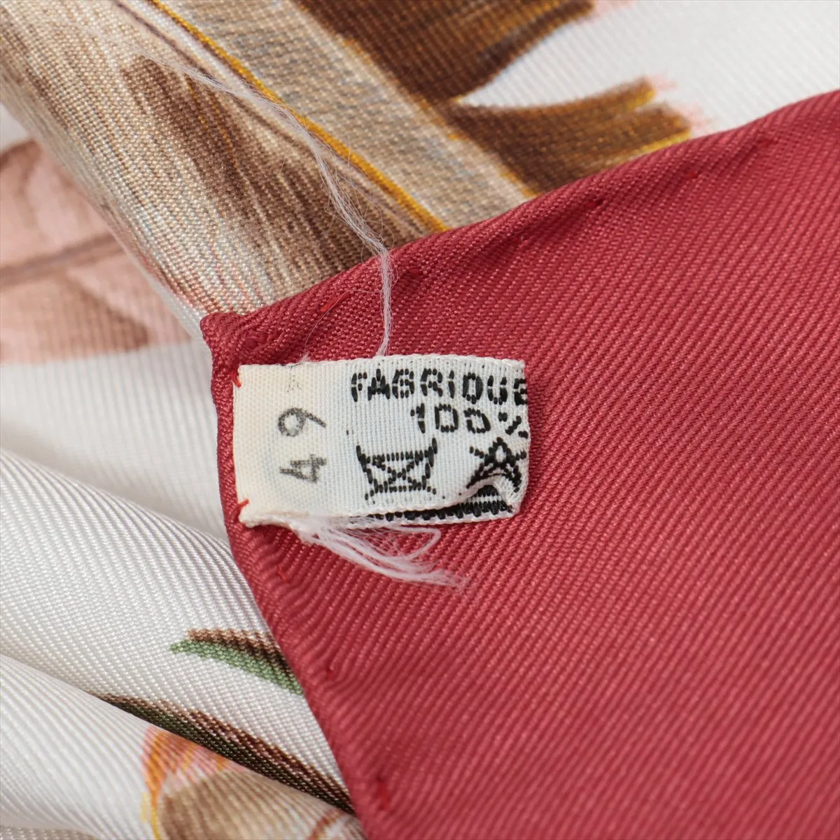 silk scarf, white and red. Shows wear, — view 7