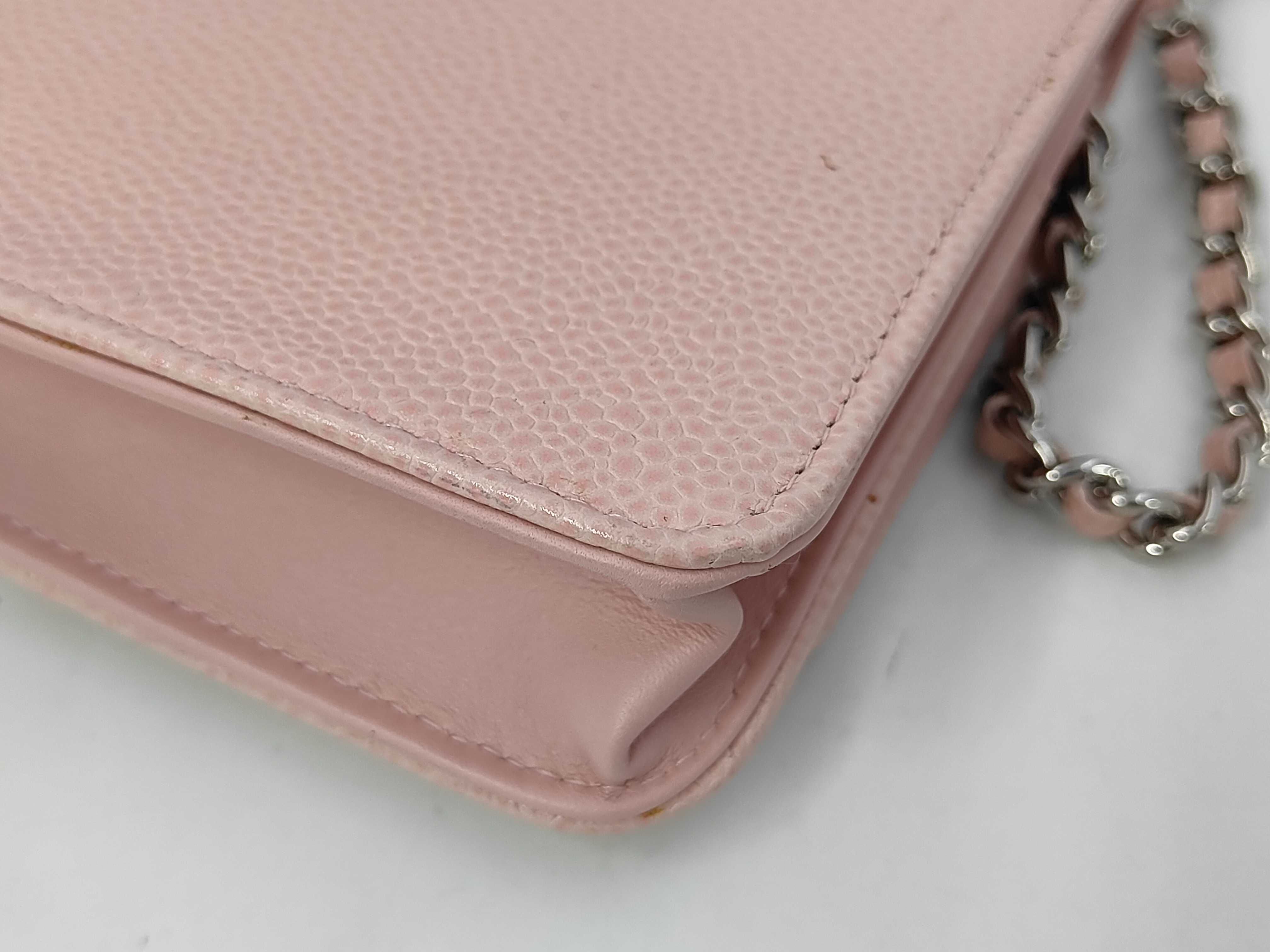 Chain Wallet, Pink Caviar Leather, Coco Mark — view 3