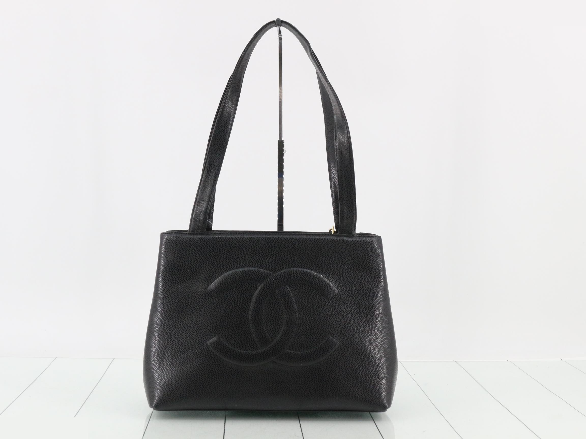 caviar leather tote bag with Coco Mark, black. — view 2