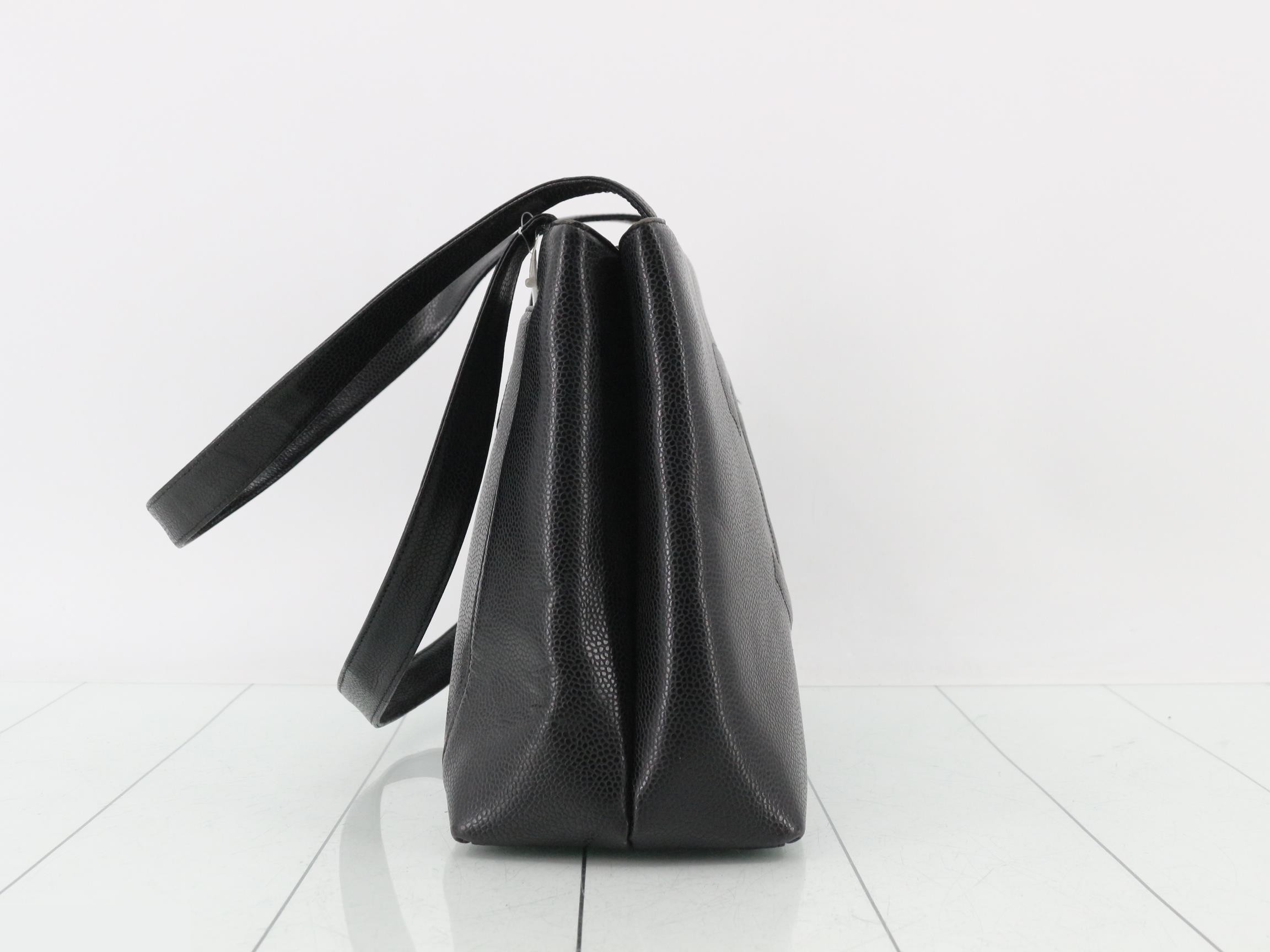 caviar leather tote bag with Coco Mark, black. — view 3