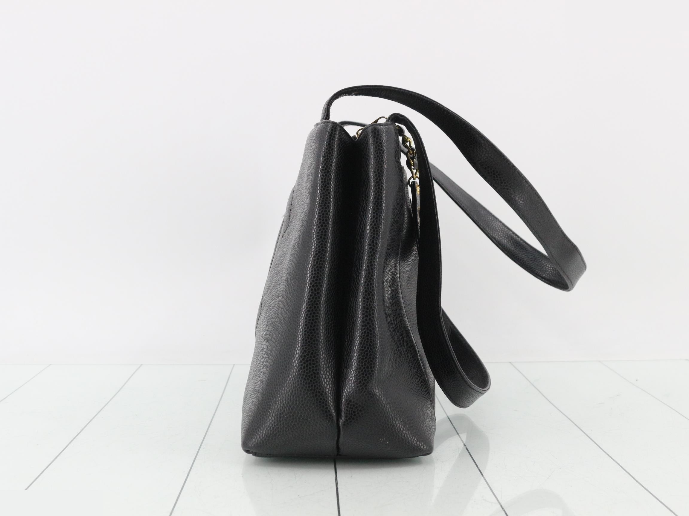 caviar leather tote bag with Coco Mark, black. — view 4