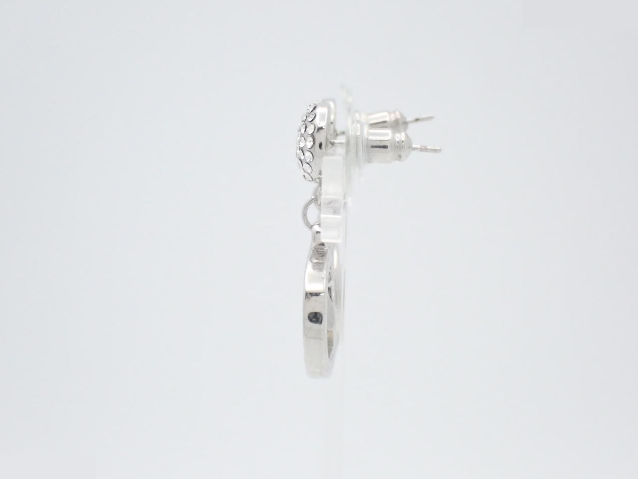 D logo rhinestone earrings, silver color — view 3