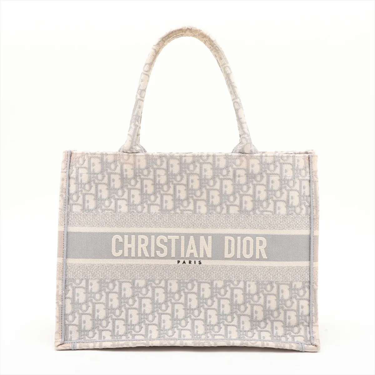 Oblique Book Tote Medium Canvas Tote Bag Beige x Gray