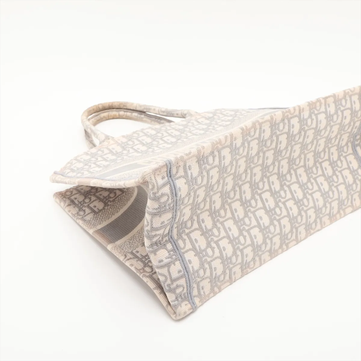 Oblique Book Tote Medium Canvas Tote Bag Beige x Gray — view 4