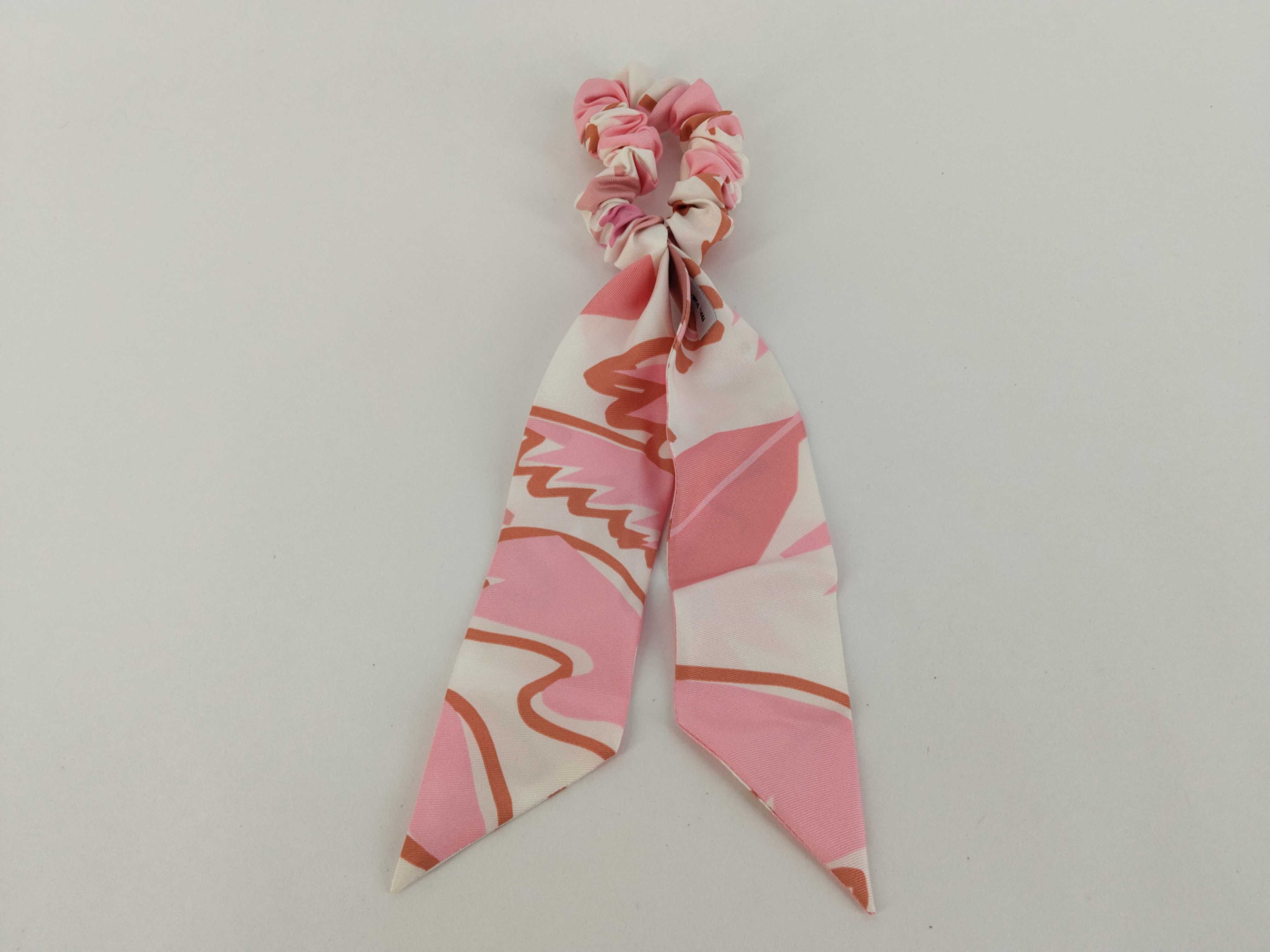 Silk Scrunchie, Pink/White Hair Accessory — view 2