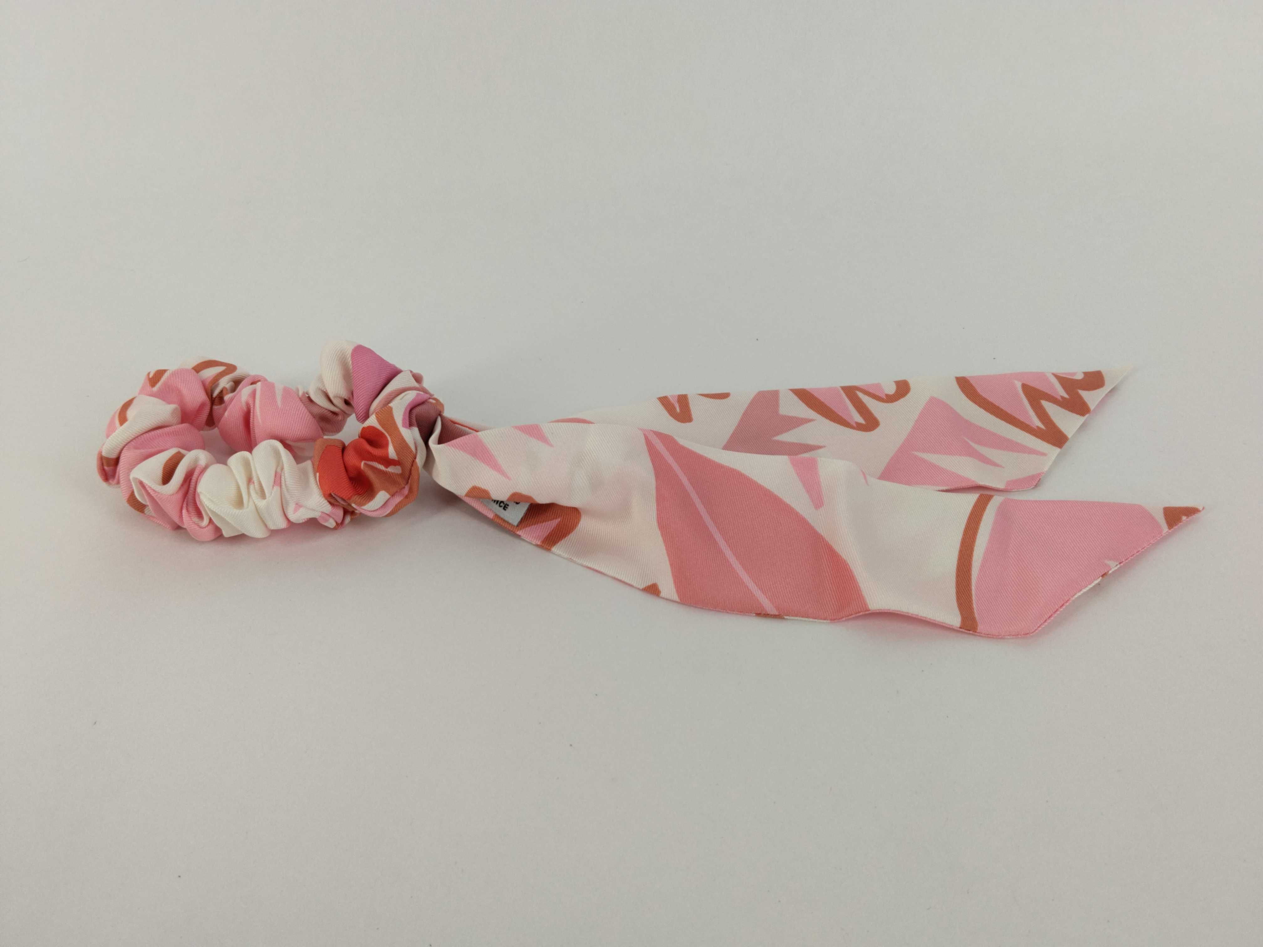 Silk Scrunchie, Pink/White Hair Accessory — view 5