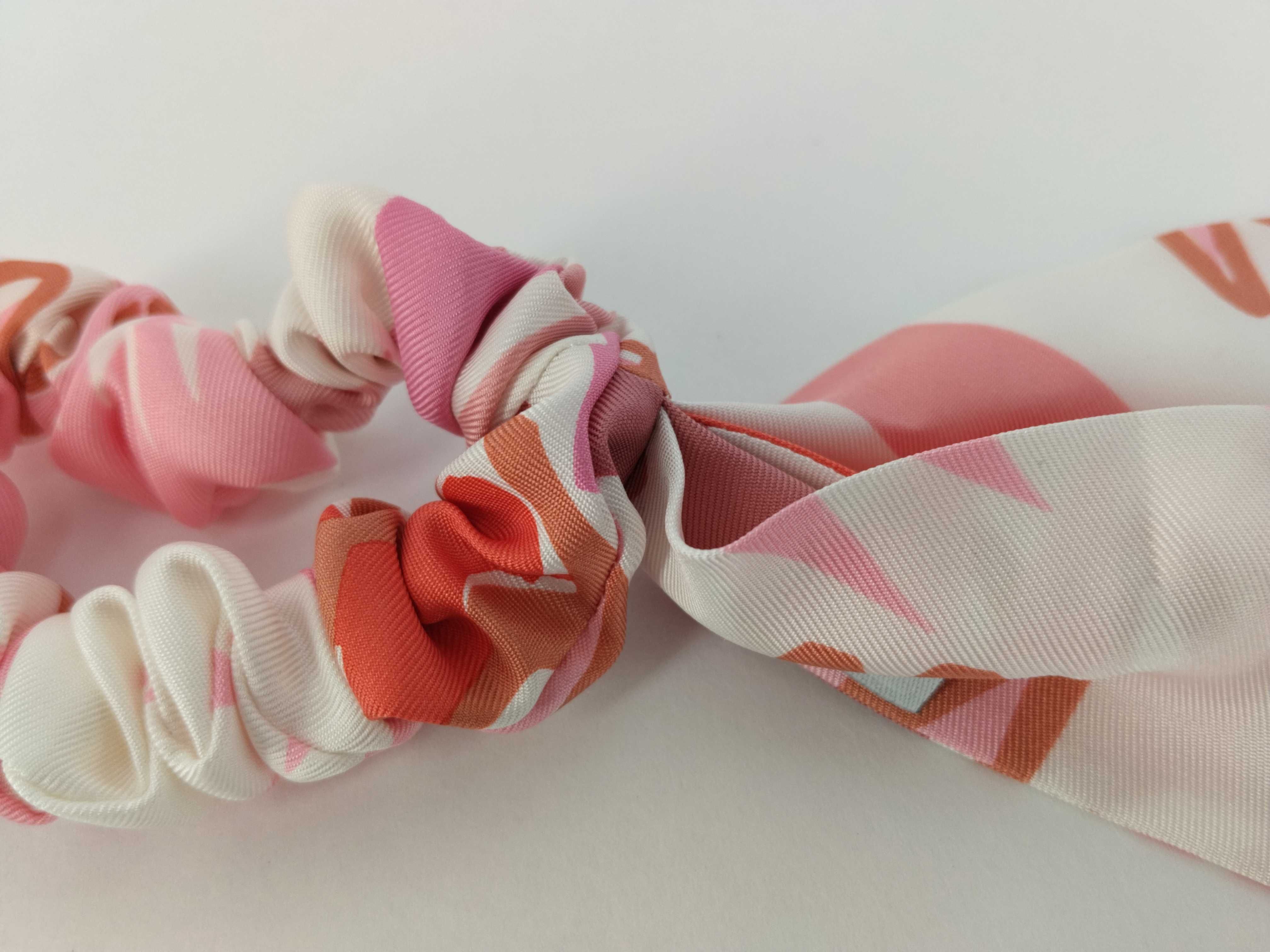 Silk Scrunchie, Pink/White Hair Accessory — view 6