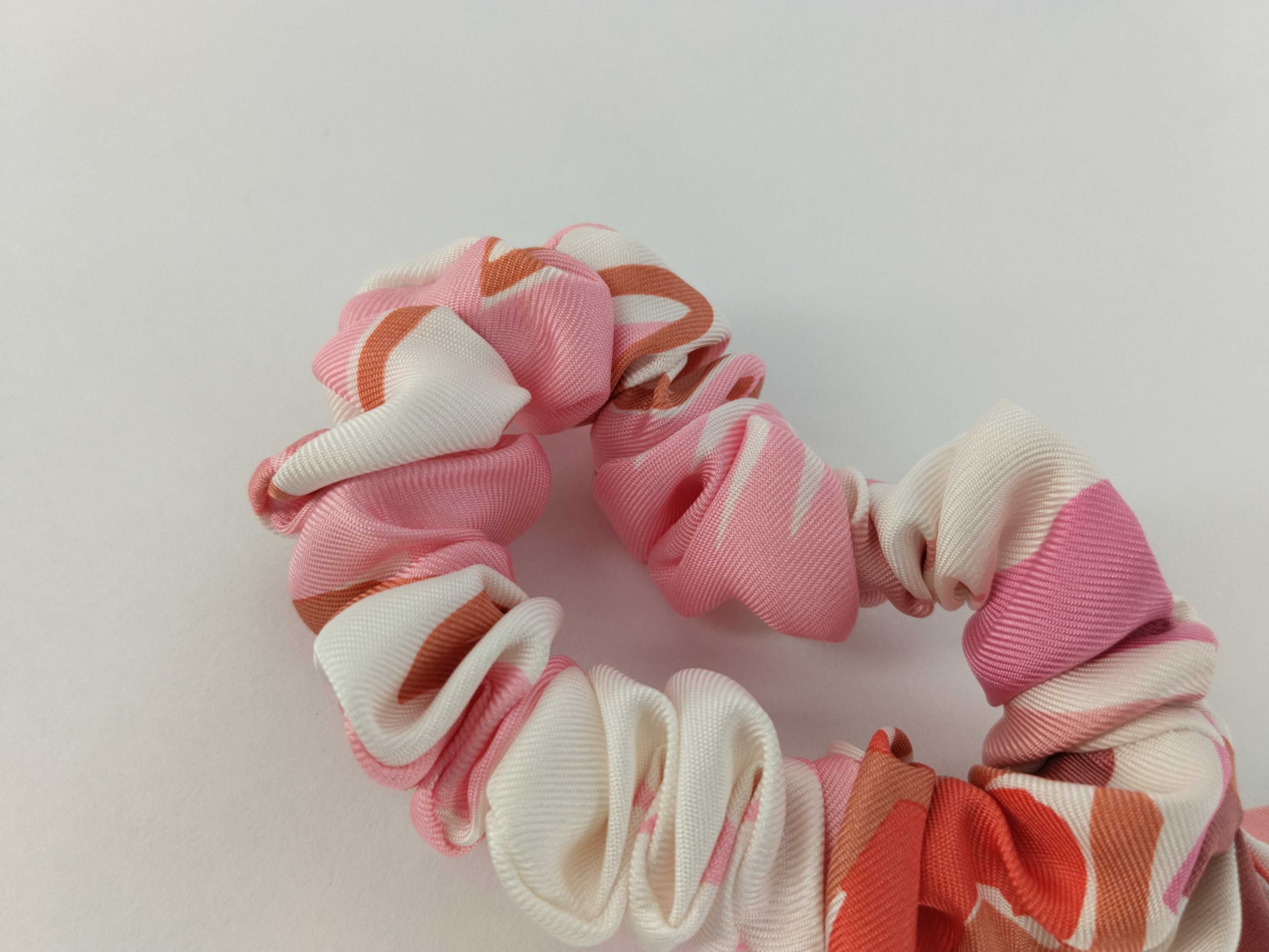 Silk Scrunchie, Pink/White Hair Accessory — view 8