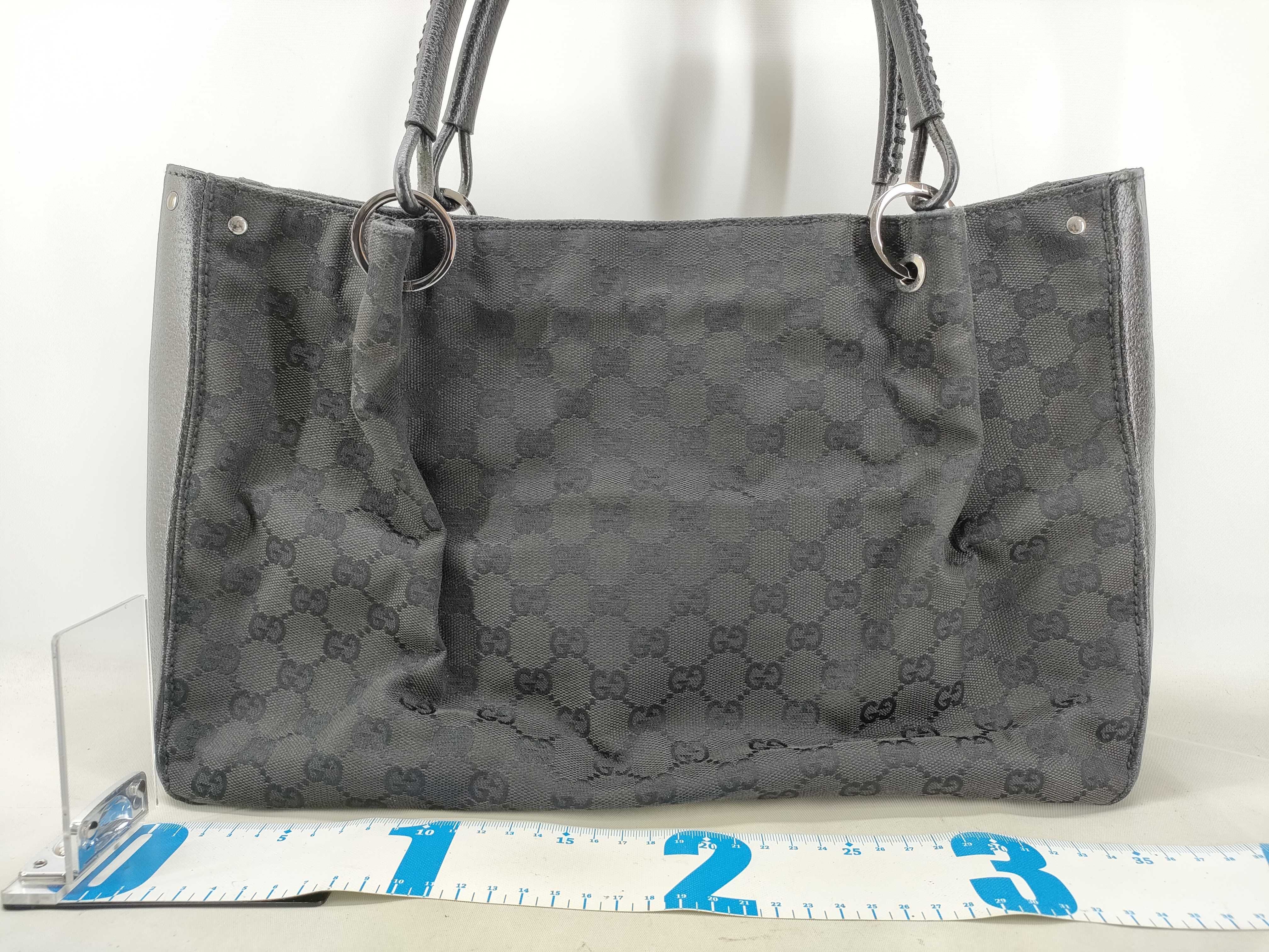 GG Canvas Leather Handle Shoulder Tote Bag (Black) — view 2