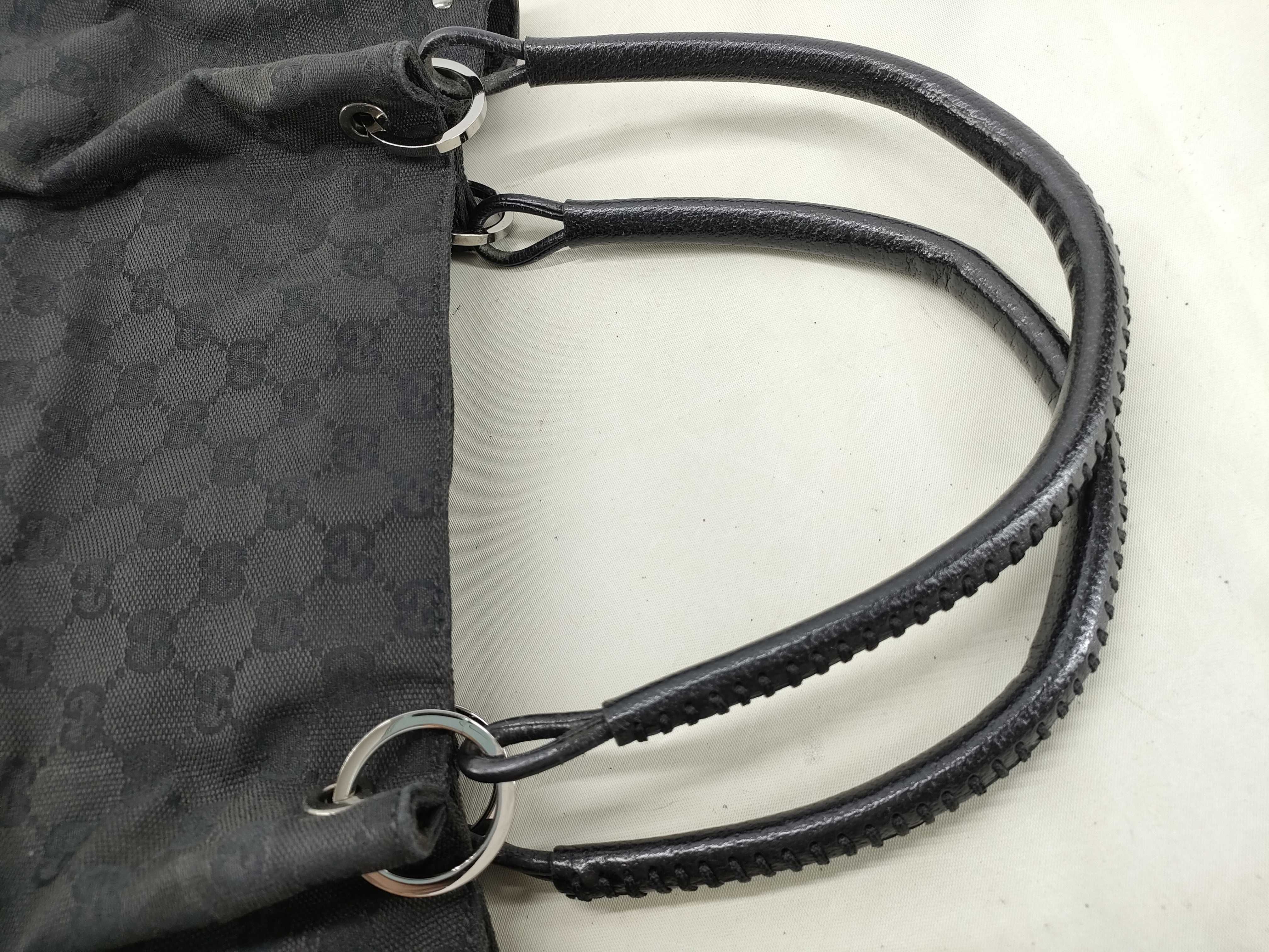 GG Canvas Leather Handle Shoulder Tote Bag (Black) — view 5