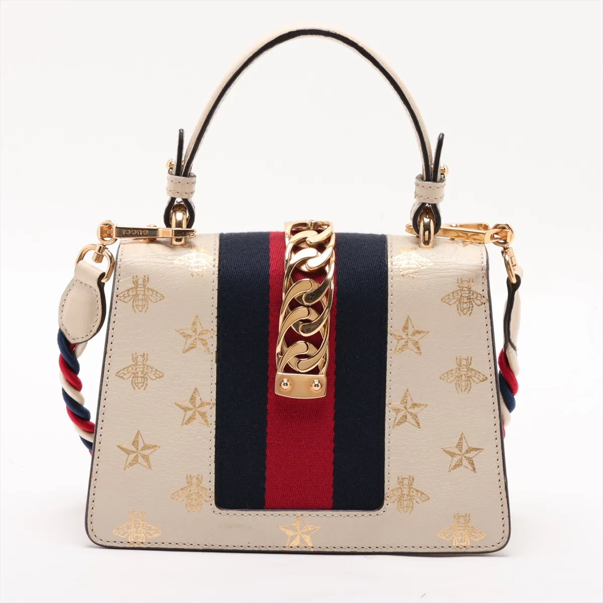 Sylvie Leather 2-Way Handbag, White, 470270 — view 2