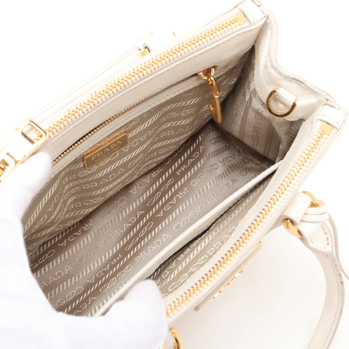Saffiano Galleria Leather 2-Way Handbag, White, 1BA906 — view 8
