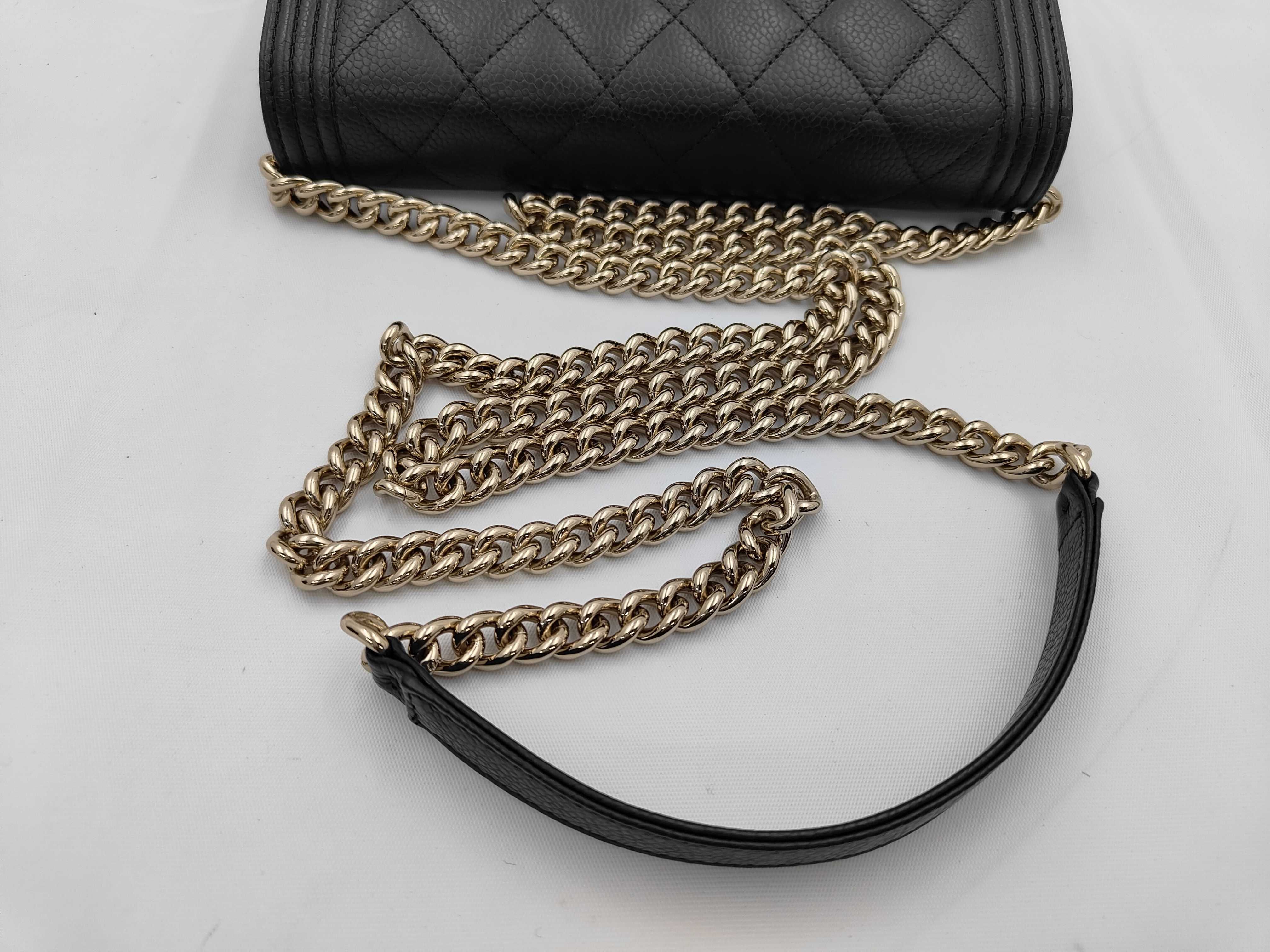 Boy Chanel Caviar Skin Chain Wallet AP1117 Gold Hardware Shoulder Bag — view 3