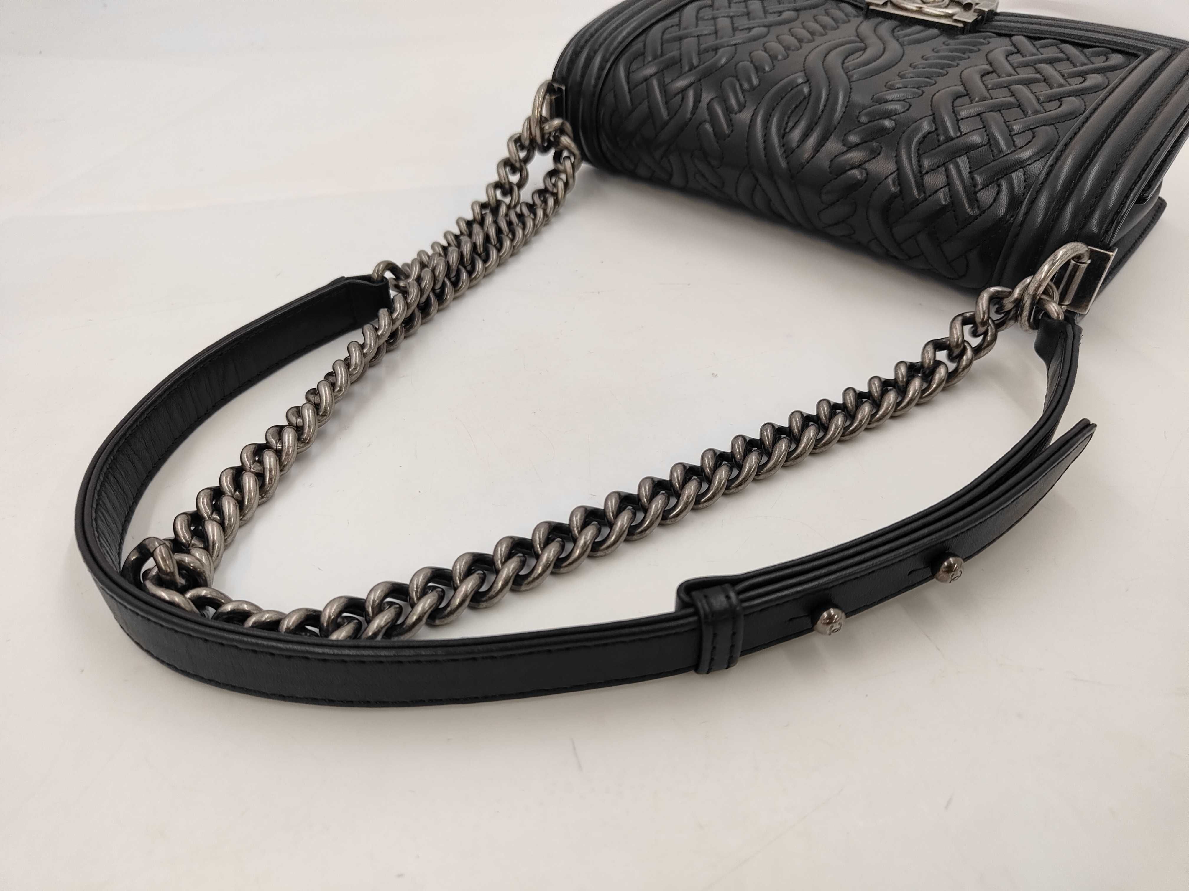 Boy Chanel Medium Chain Shoulder Bag, Black SV Lambskin Braided Shoulder Bag — view 2