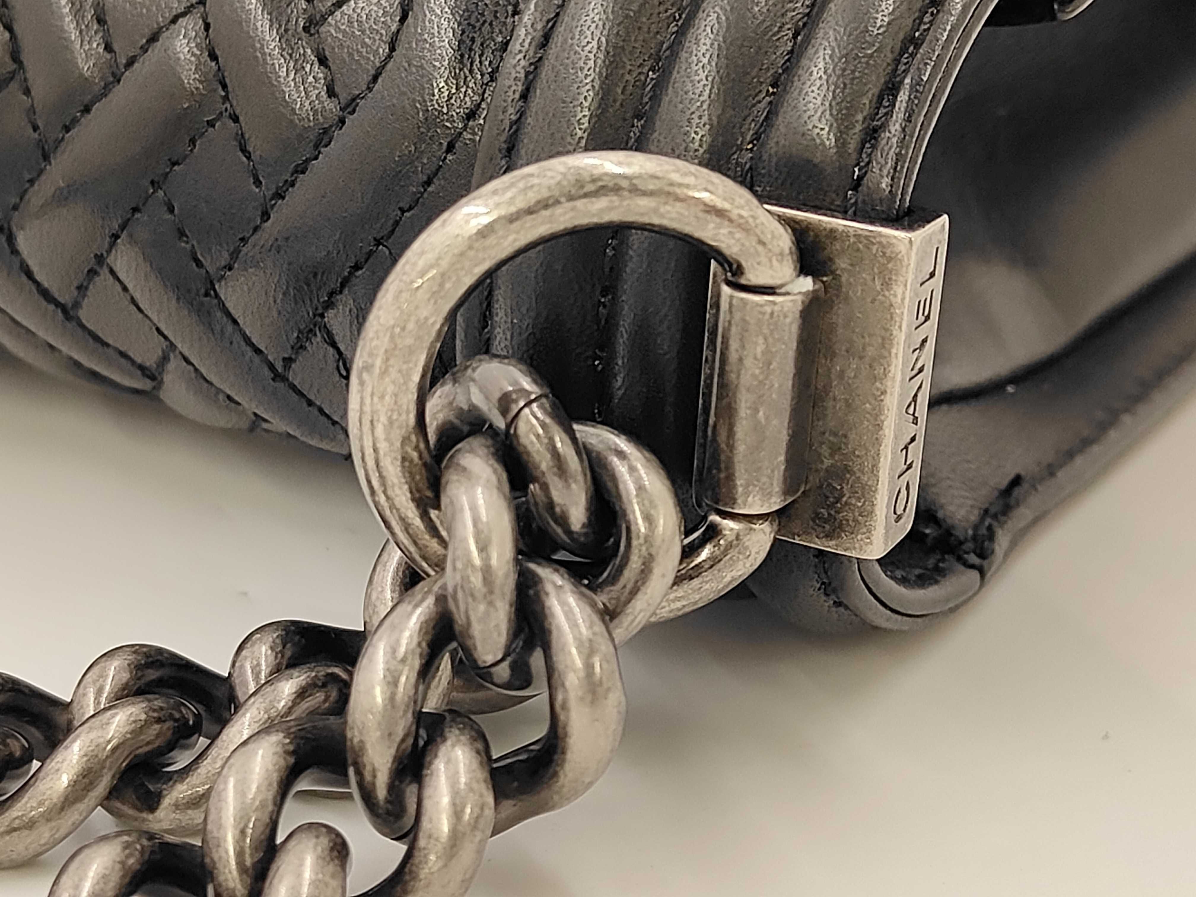 Boy Chanel Medium Chain Shoulder Bag, Black SV Lambskin Braided Shoulder Bag — view 5