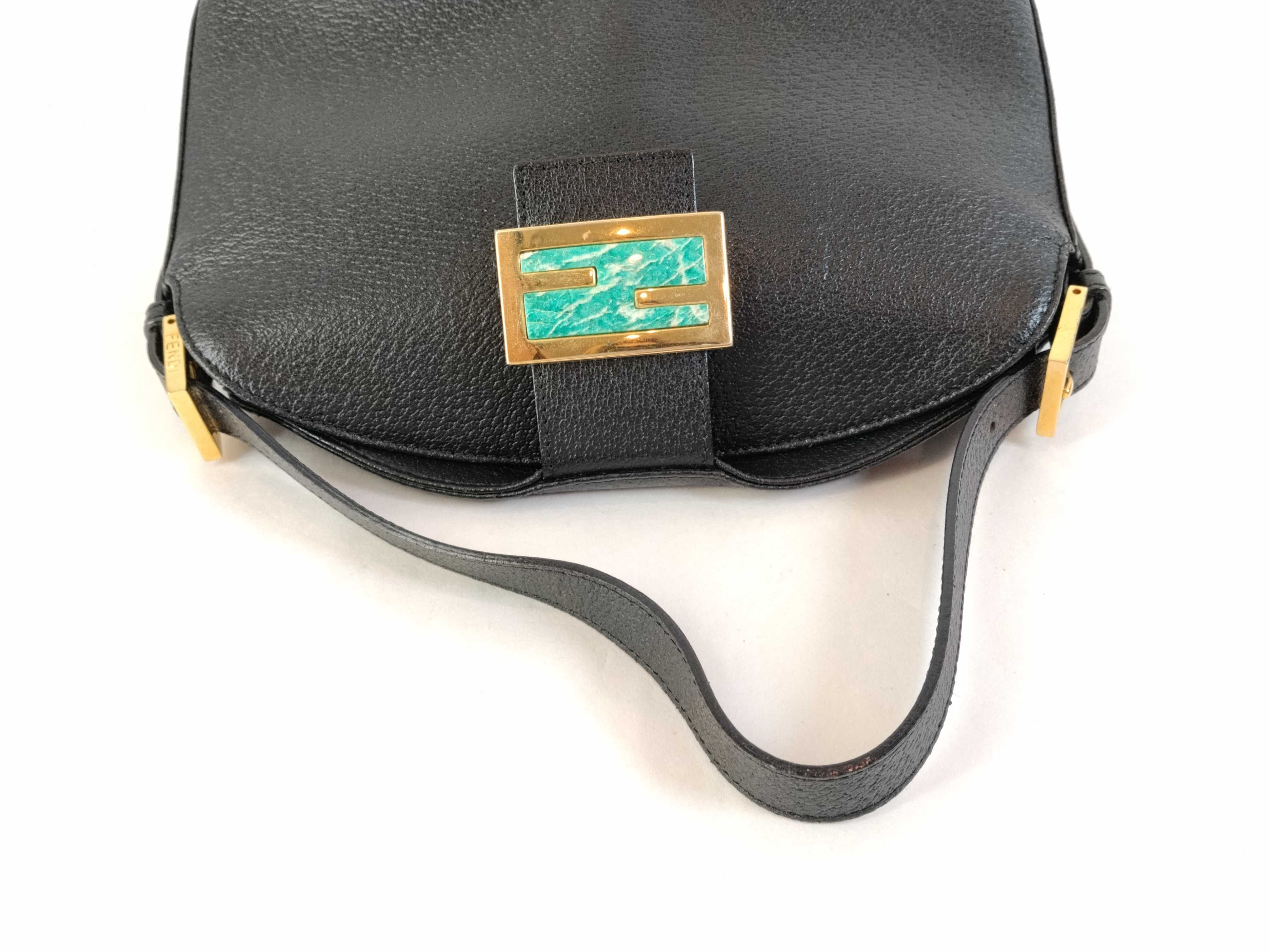 Mamma Fendi Shoulder Bag Mamma Bucket Leather Turquoise Handbag — view 3