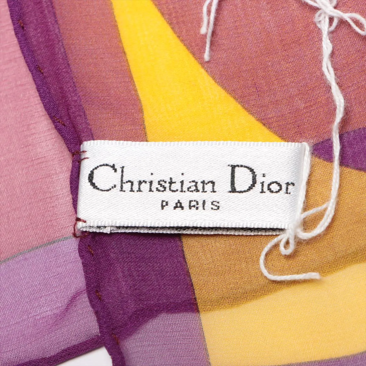 CD logo scarf, silk, purple x yellow, smelly, snagged, wrinkled. — view 6