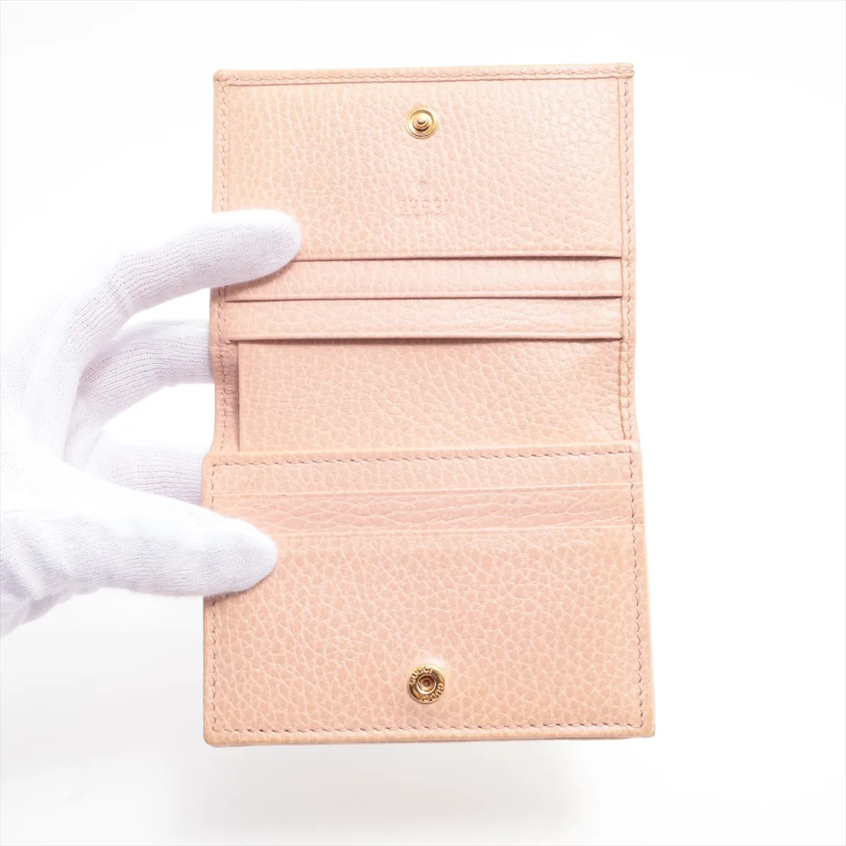 Double G 456126 Leather Compact Wallet Beige — view 3