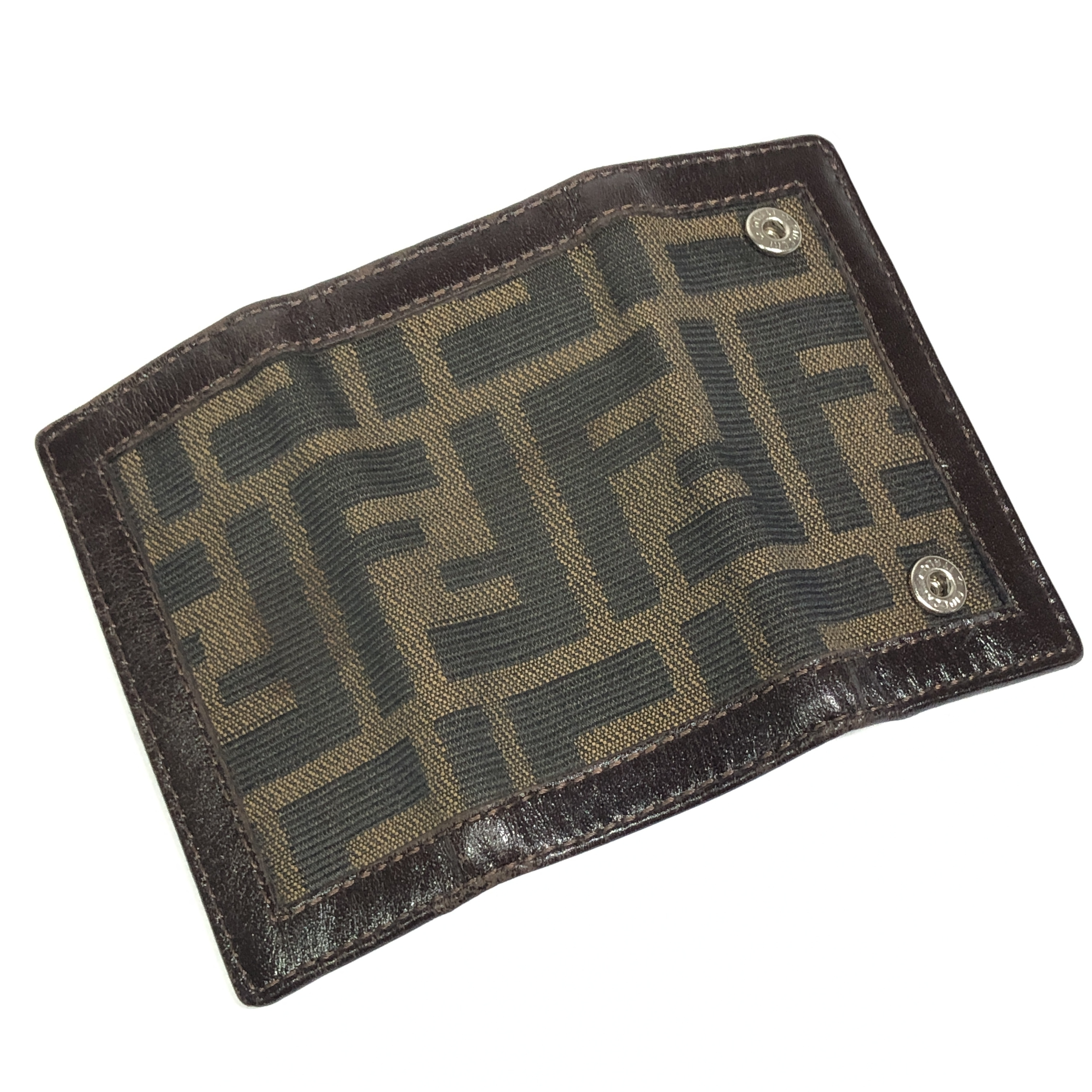 Zucca pattern key case with FF design, 4 hooks, leather and canvas, made in Italy. — view 7