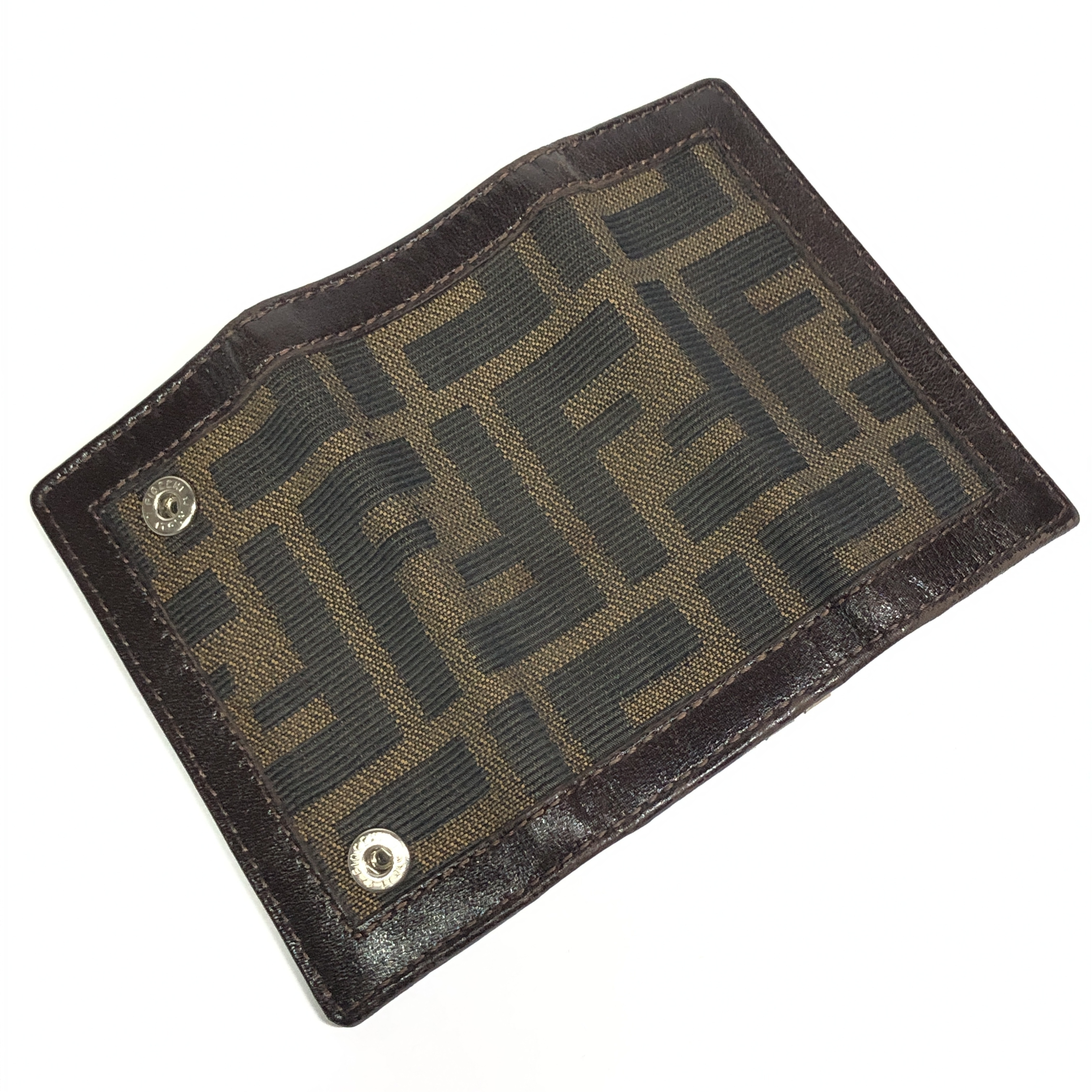 Zucca pattern key case with FF design, 4 hooks, leather and canvas, made in Italy. — view 8