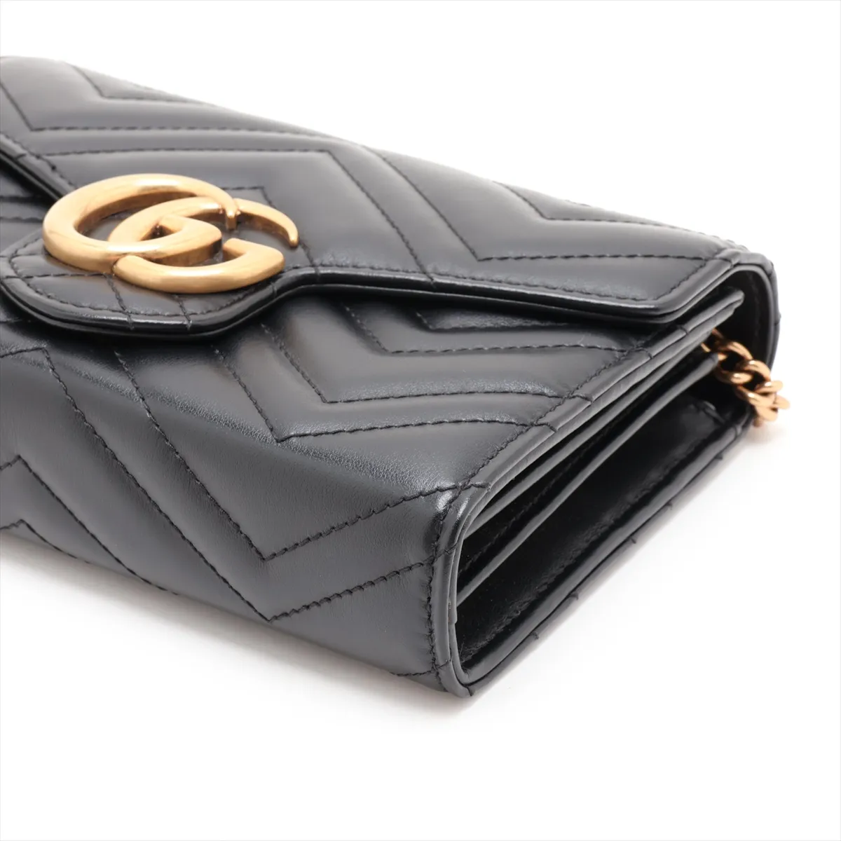 GG Marmont Leather Chain Wallet, Black, 474575 — view 3