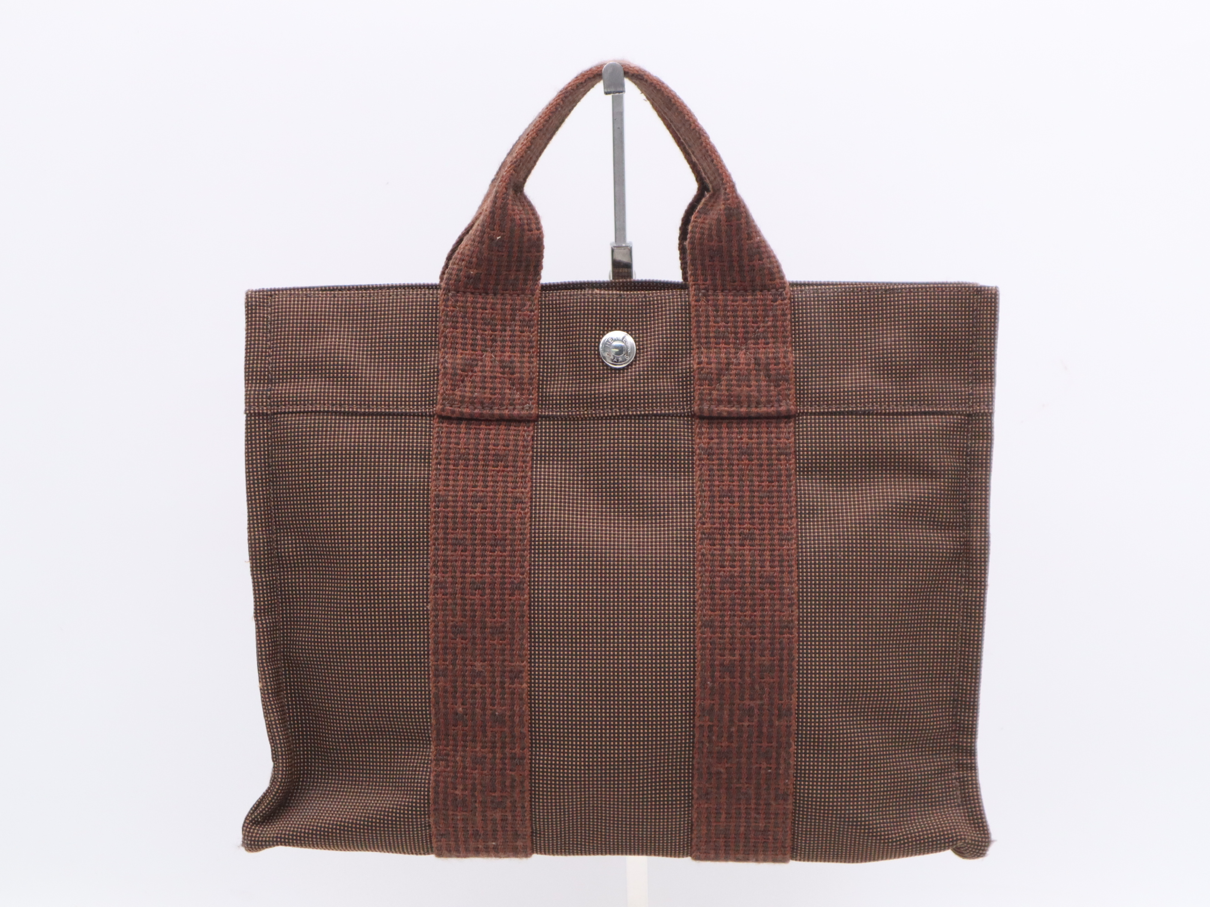 Canvas Herline Tote PM Brown Silver Hardware Handbag