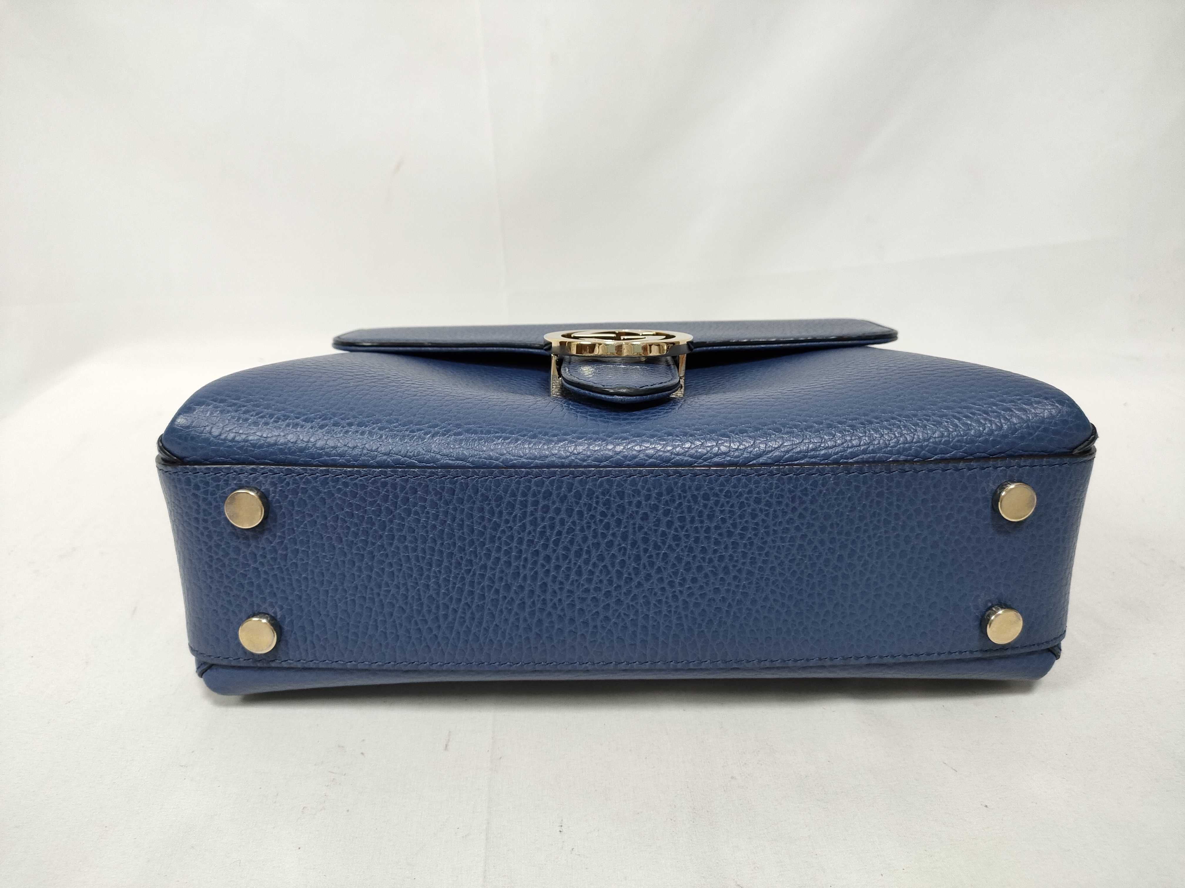 Interlocking G Leather 2-Way Handbag, Blue, 510302 (Outlet Handbag) — view 3