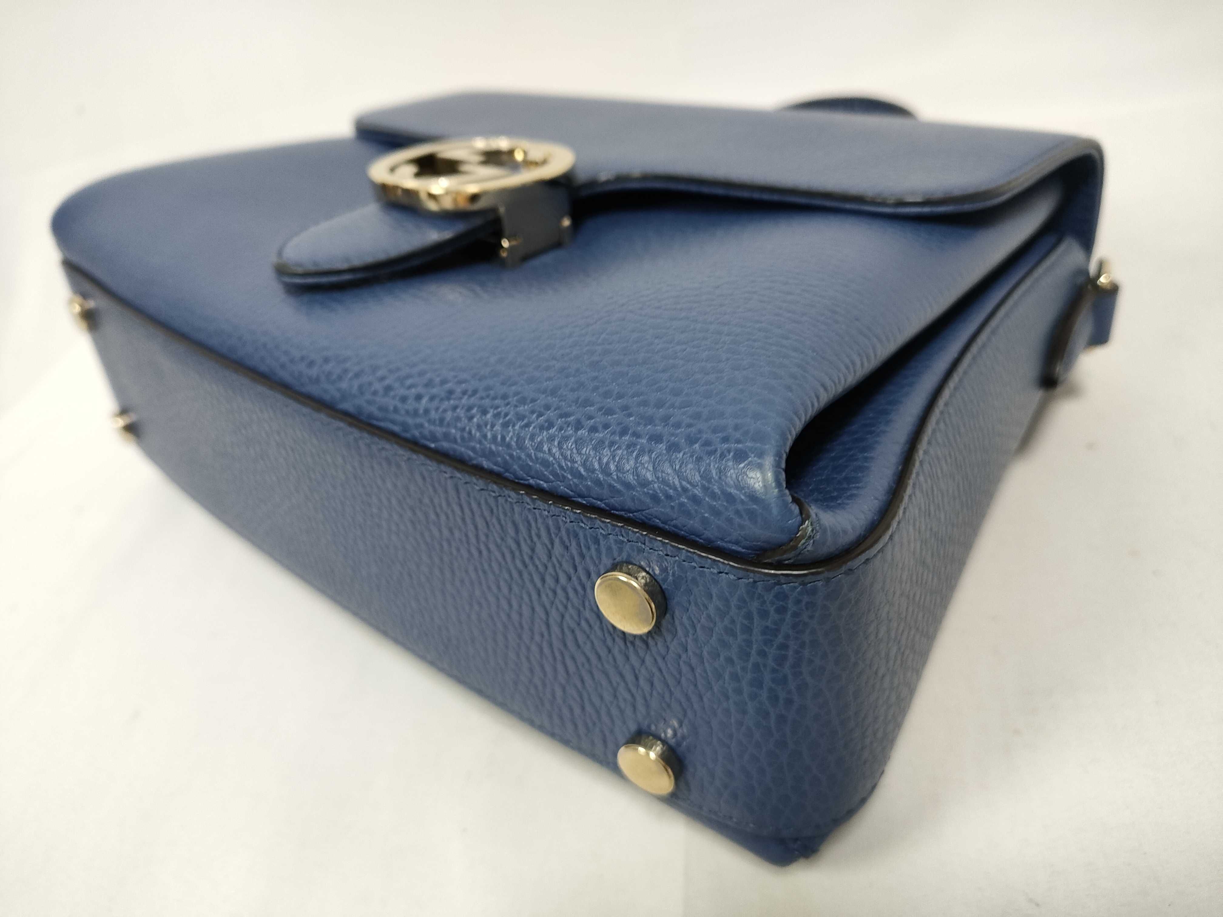 Interlocking G Leather 2-Way Handbag, Blue, 510302 (Outlet Handbag) — view 4