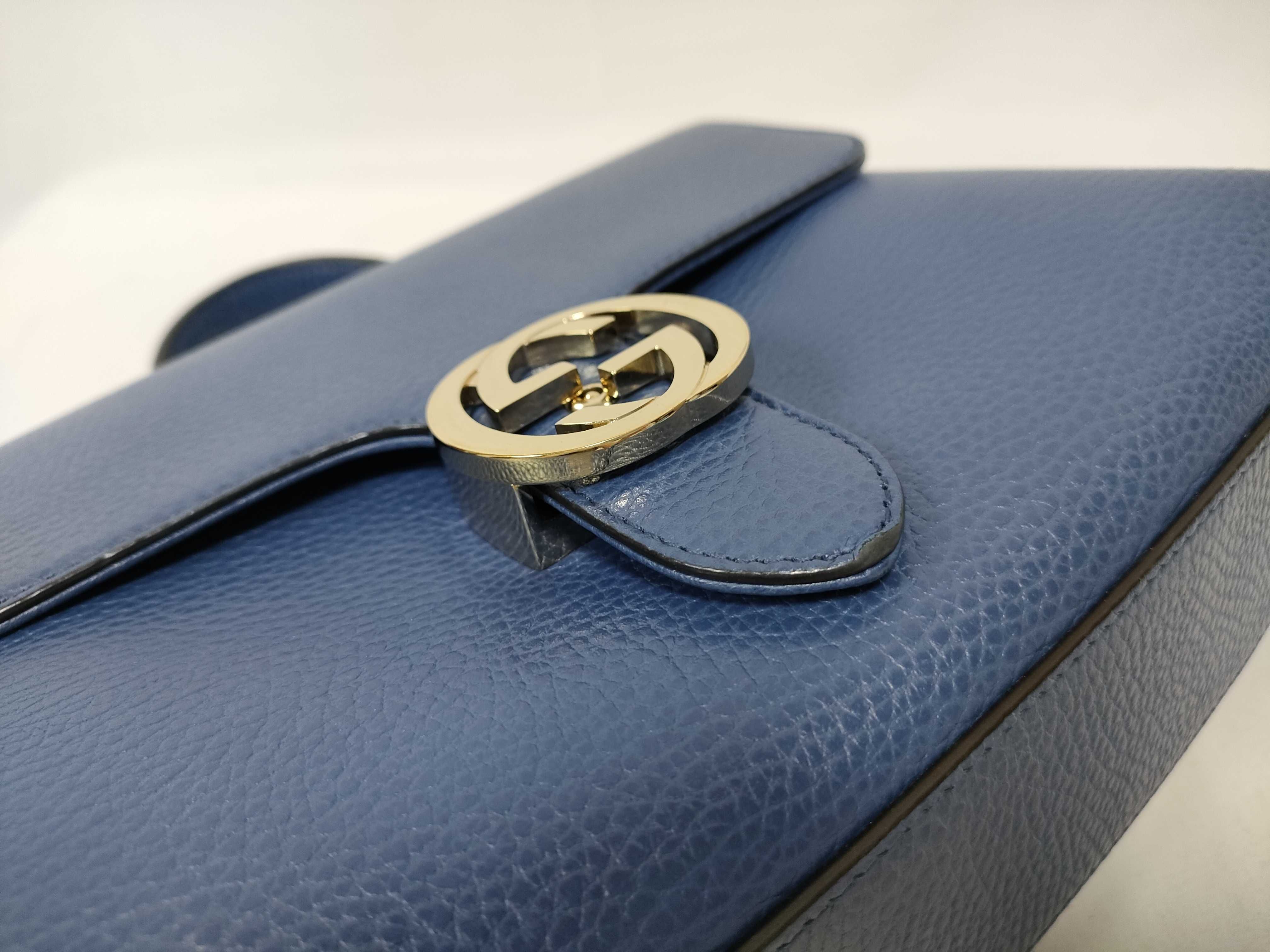 Interlocking G Leather 2-Way Handbag, Blue, 510302 (Outlet Handbag) — view 5