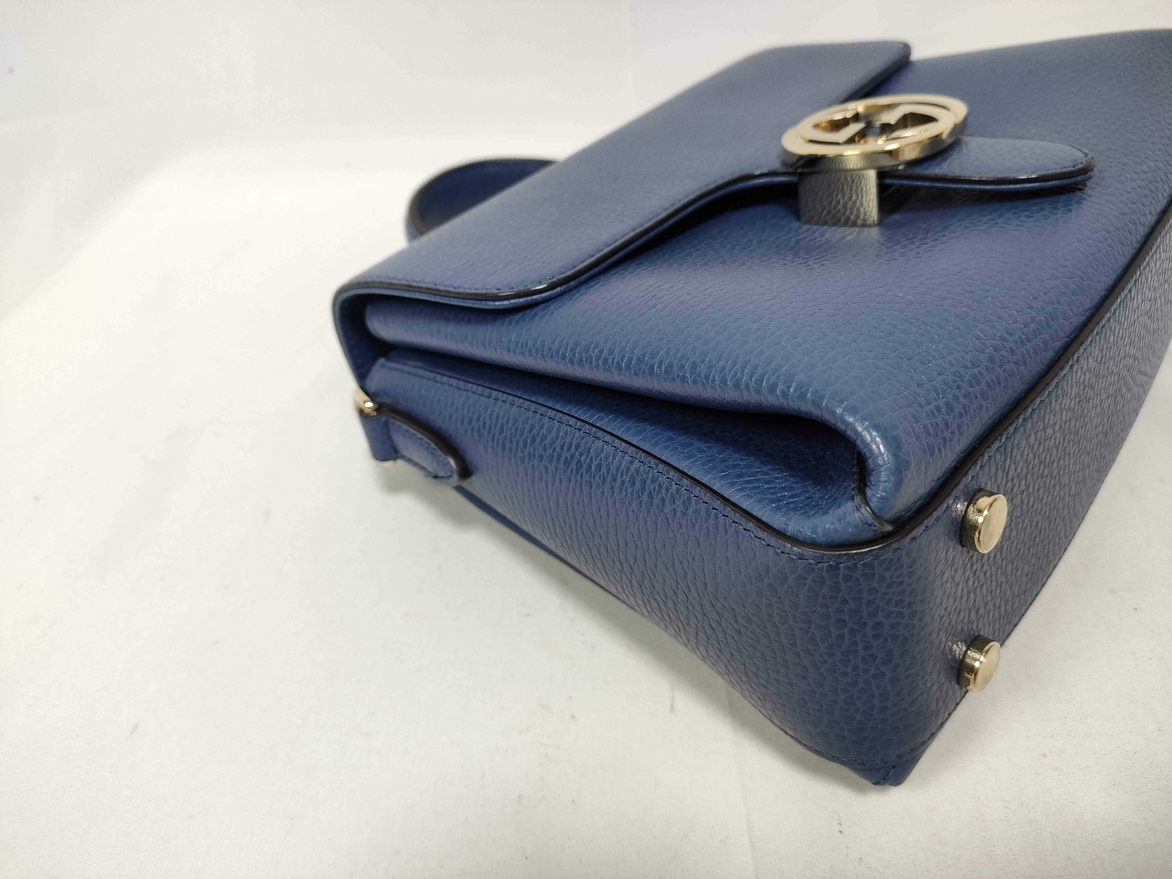 Interlocking G Leather 2-Way Handbag, Blue, 510302 (Outlet Handbag) — view 6