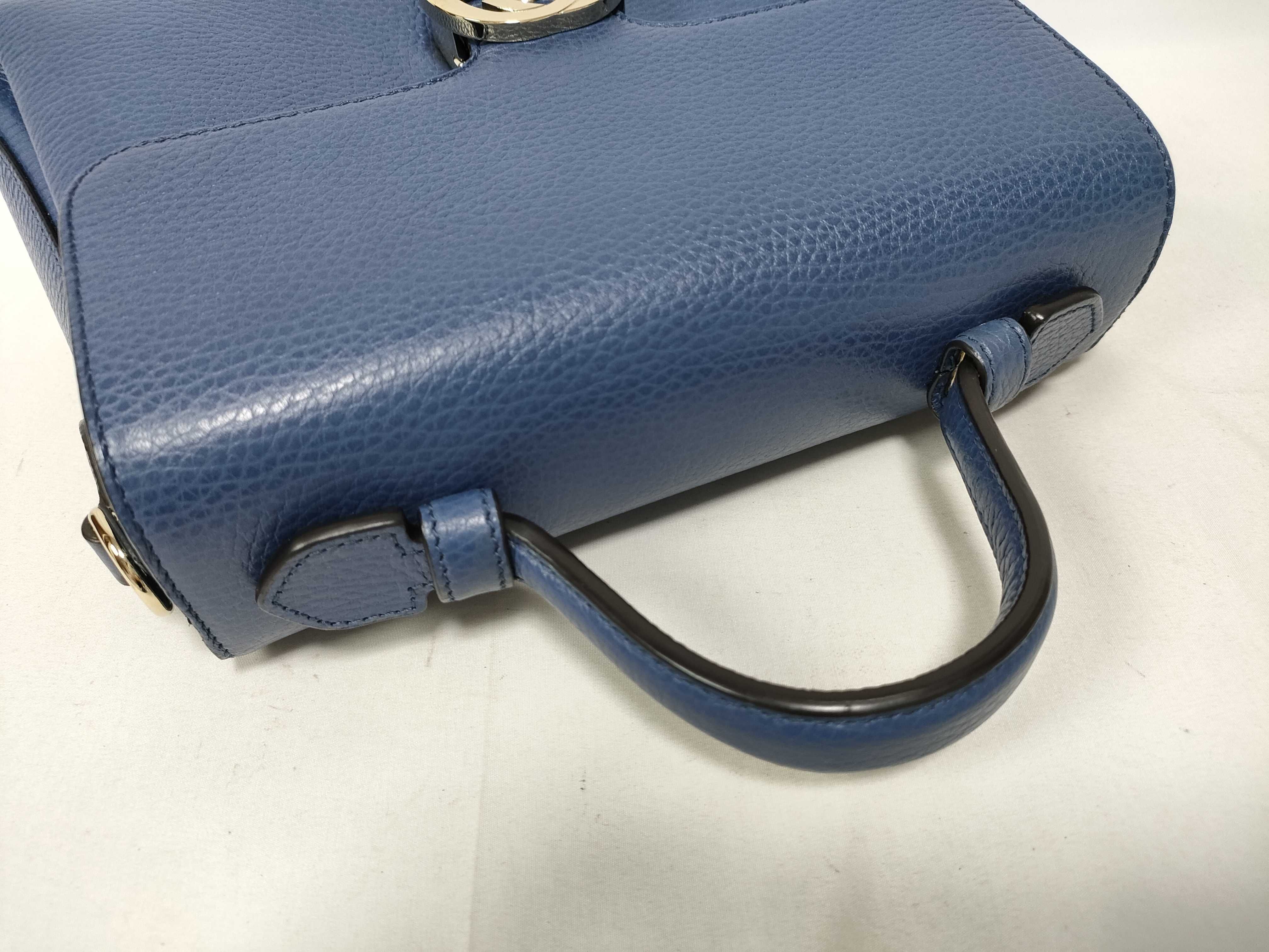 Interlocking G Leather 2-Way Handbag, Blue, 510302 (Outlet Handbag) — view 9