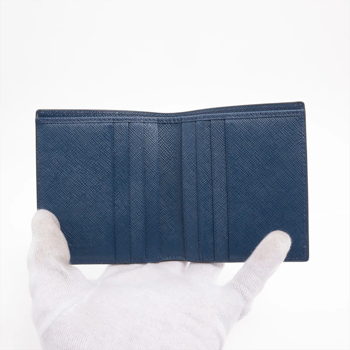 Saffiano 2MO004 Leather Card Case Blue Saffiano Baiade — view 3