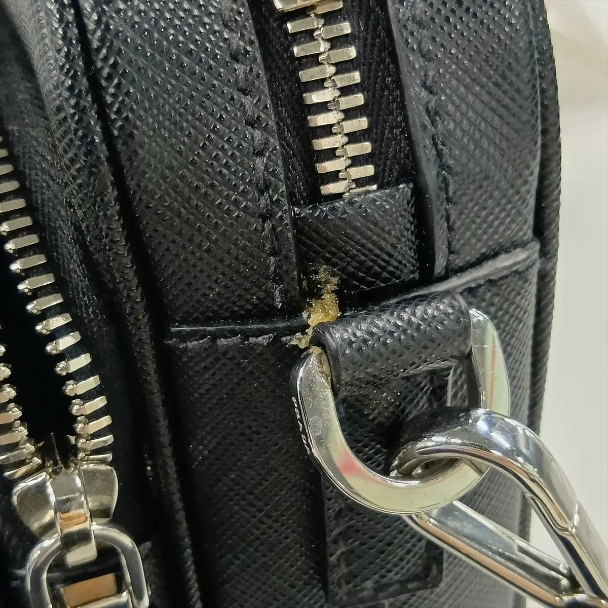Saffiano Leather Shoulder Bag, Black, No Tag — view 12
