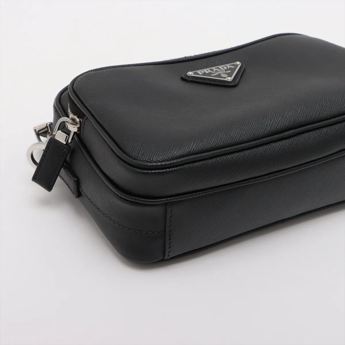 Saffiano Leather Shoulder Bag, Black, No Tag — view 4