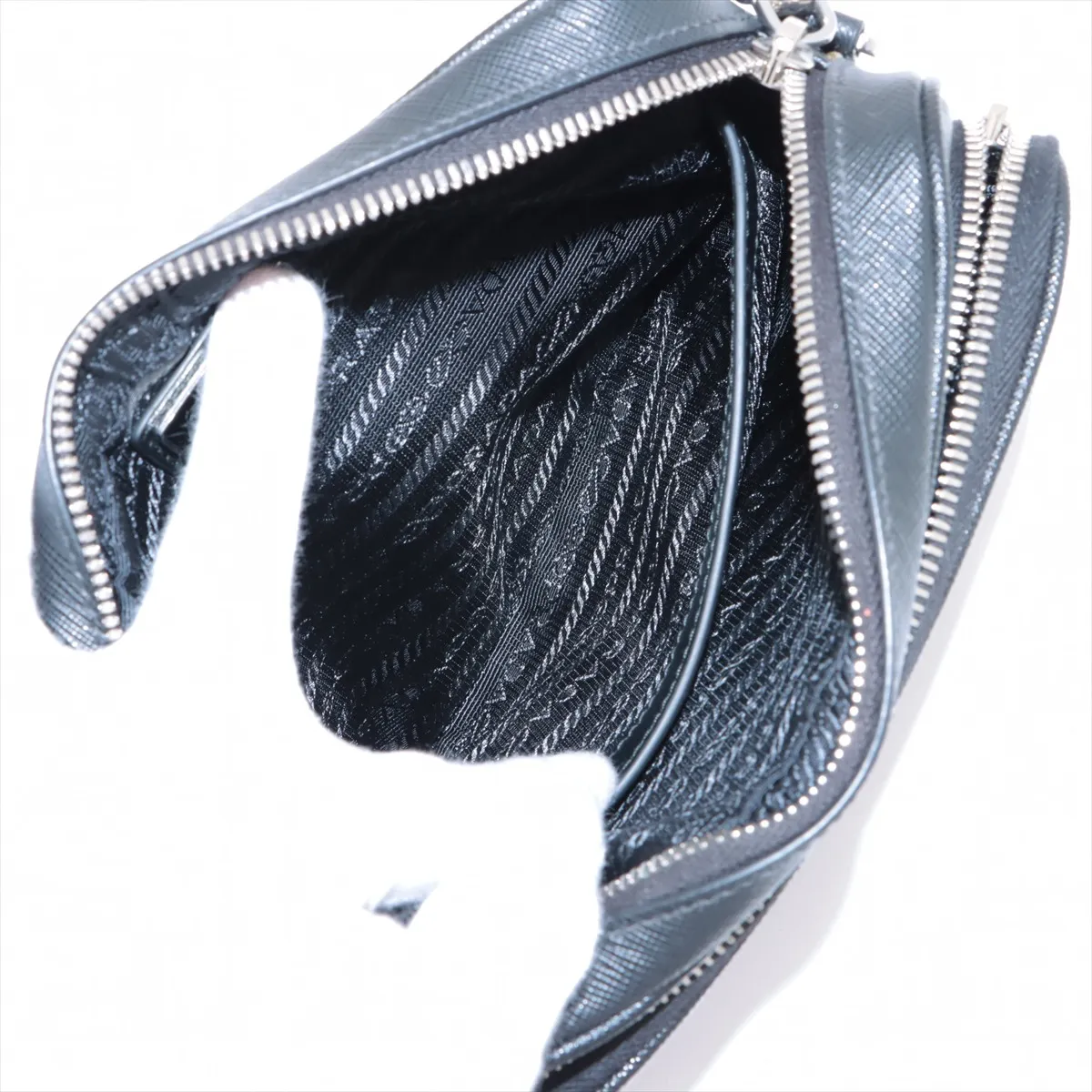 Saffiano Leather Shoulder Bag, Black, No Tag — view 7