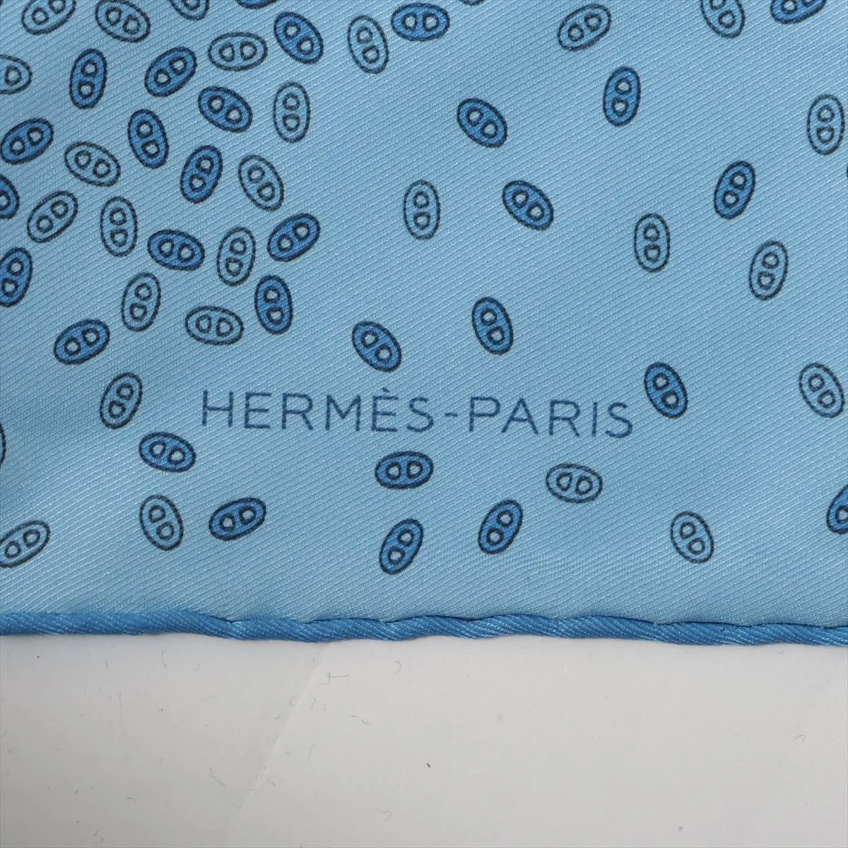 Carre 45 Maillons Deschaines scarf, silk, blue. Shows signs of wear, — view 6
