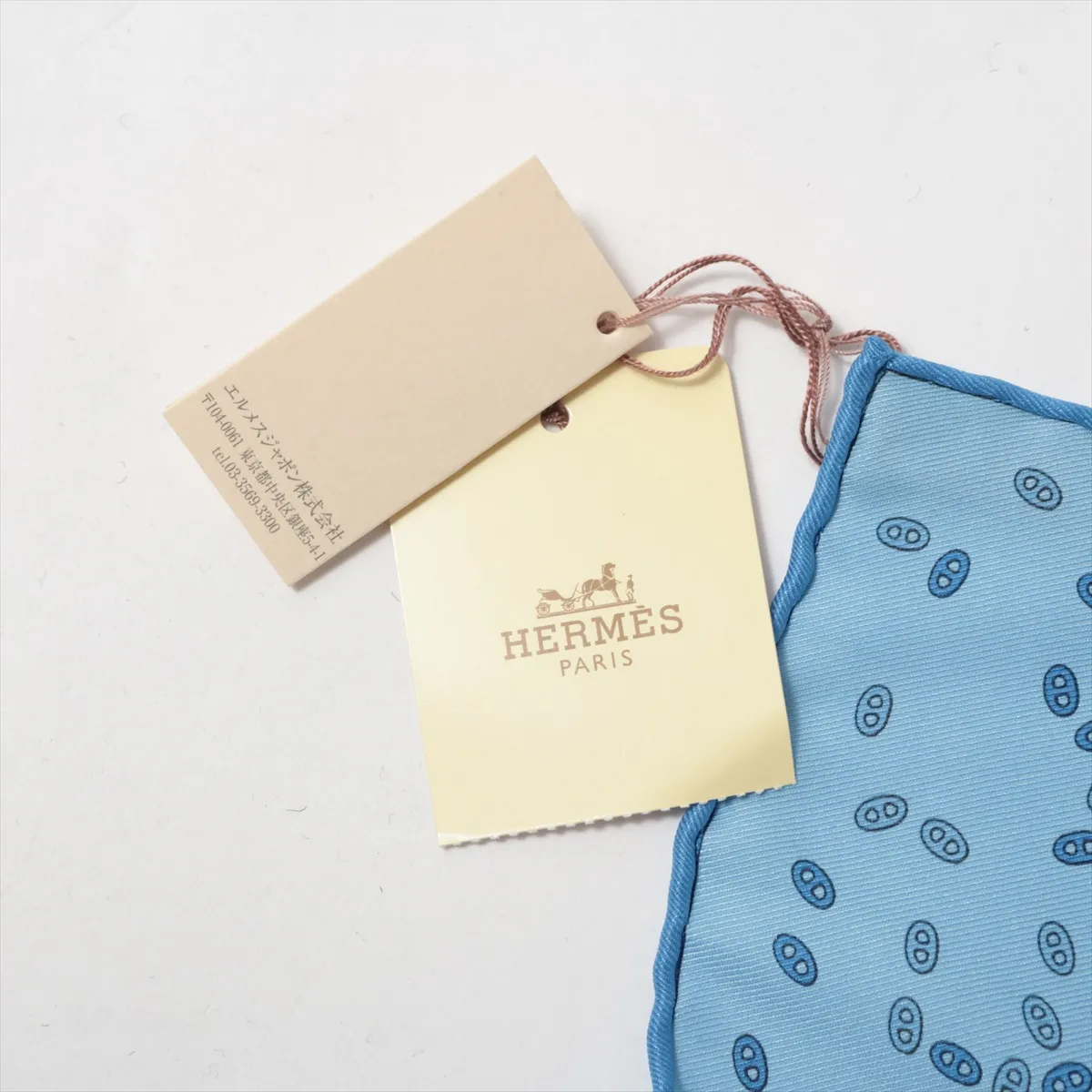 Carre 45 Maillons Deschaines scarf, silk, blue. Shows signs of wear, — view 9