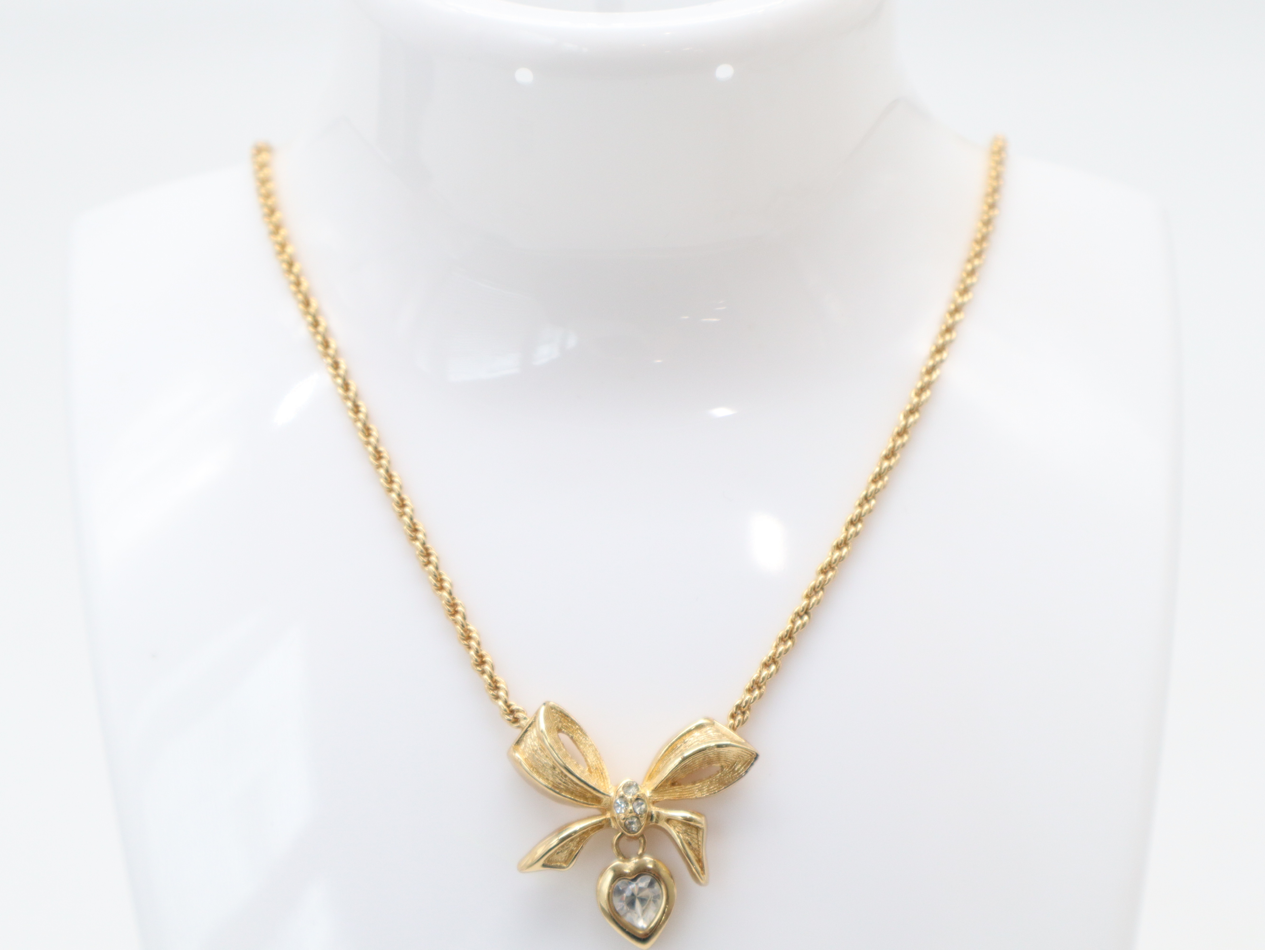 CD Logo Heart Motif Necklace with Rhinestones — view 3