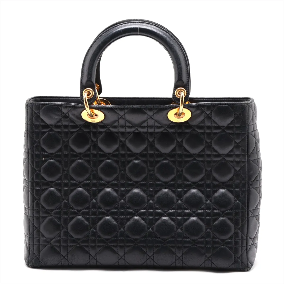 Cannage Lady Dior Large Leather 2-Way Handbag, Black — view 2