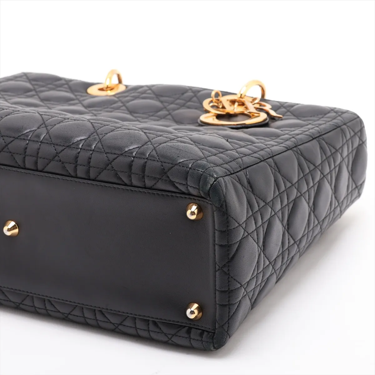 Cannage Lady Dior Large Leather 2-Way Handbag, Black — view 3
