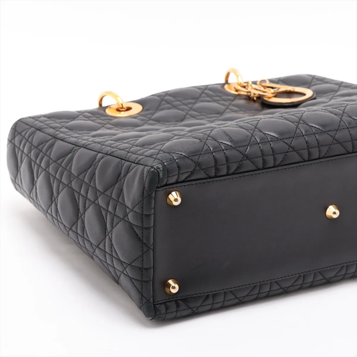 Cannage Lady Dior Large Leather 2-Way Handbag, Black — view 4