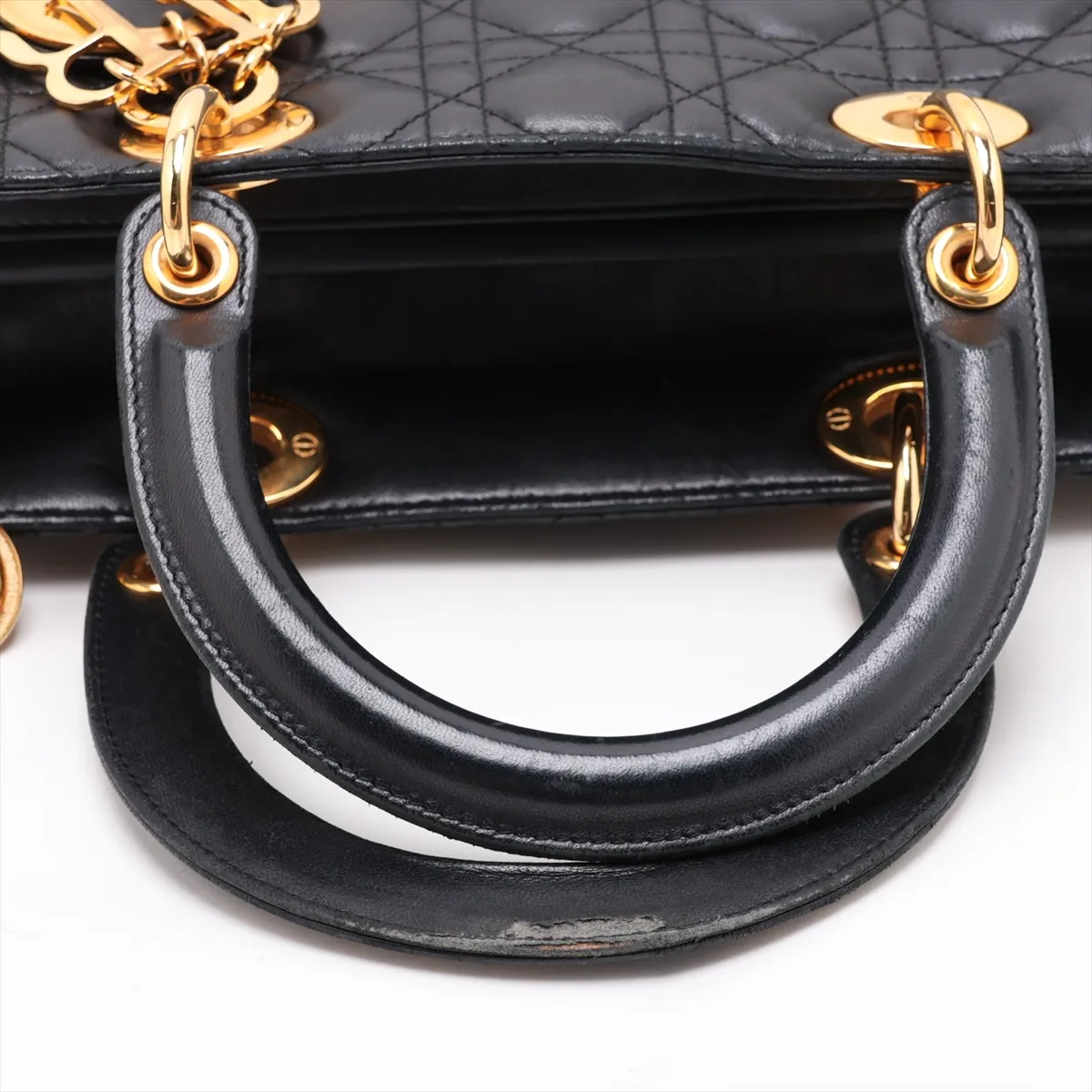 Cannage Lady Dior Large Leather 2-Way Handbag, Black — view 5