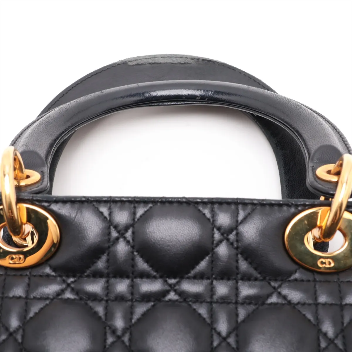 Cannage Lady Dior Large Leather 2-Way Handbag, Black — view 6