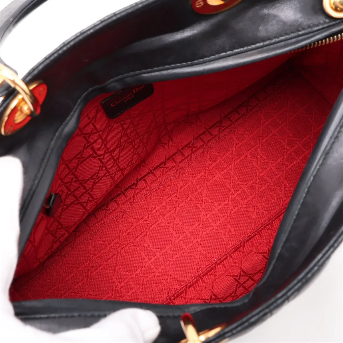 Cannage Lady Dior Large Leather 2-Way Handbag, Black — view 8