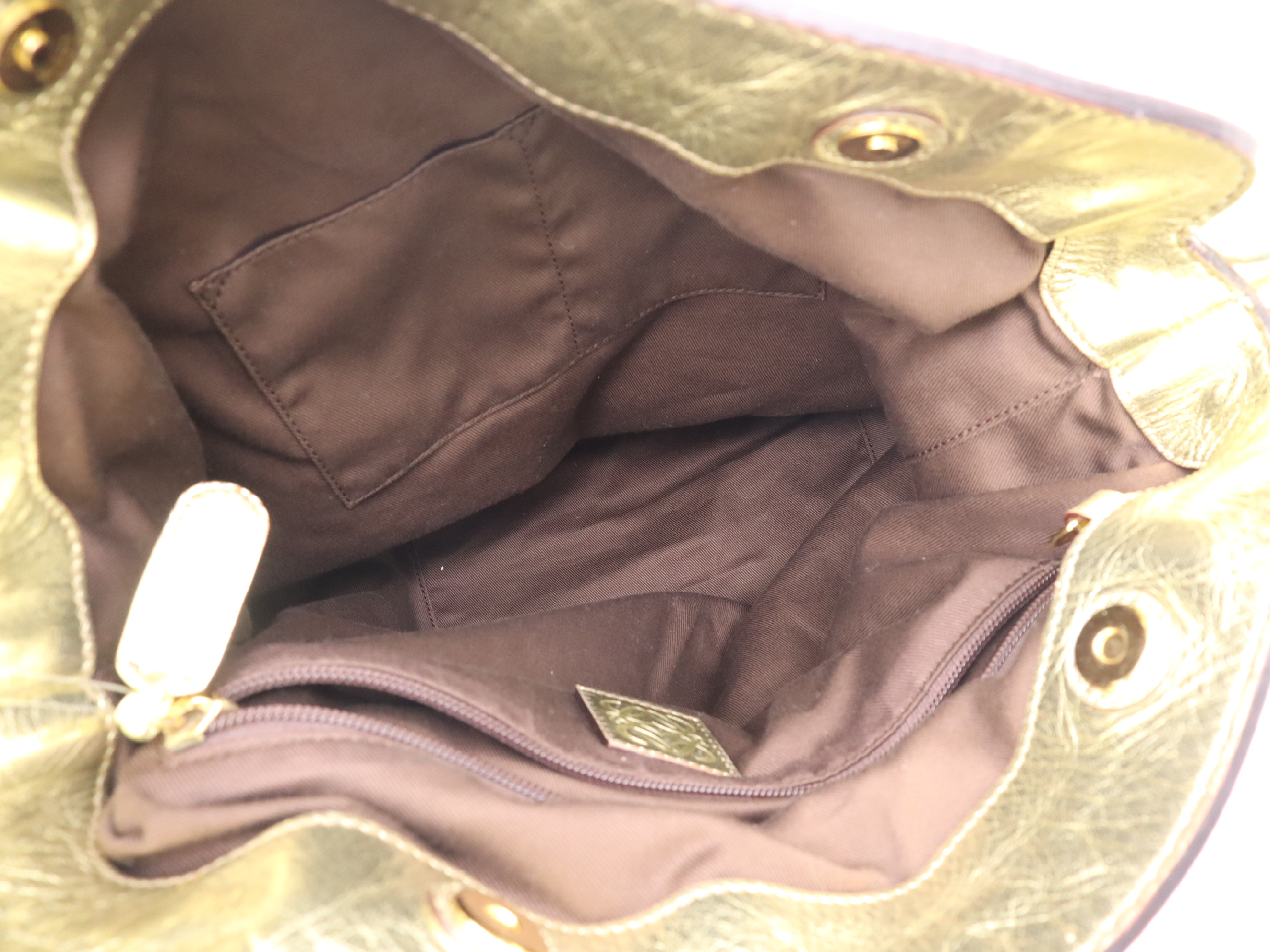 Canvas x Leather Shoulder Bag with Gold Hardware — view 13