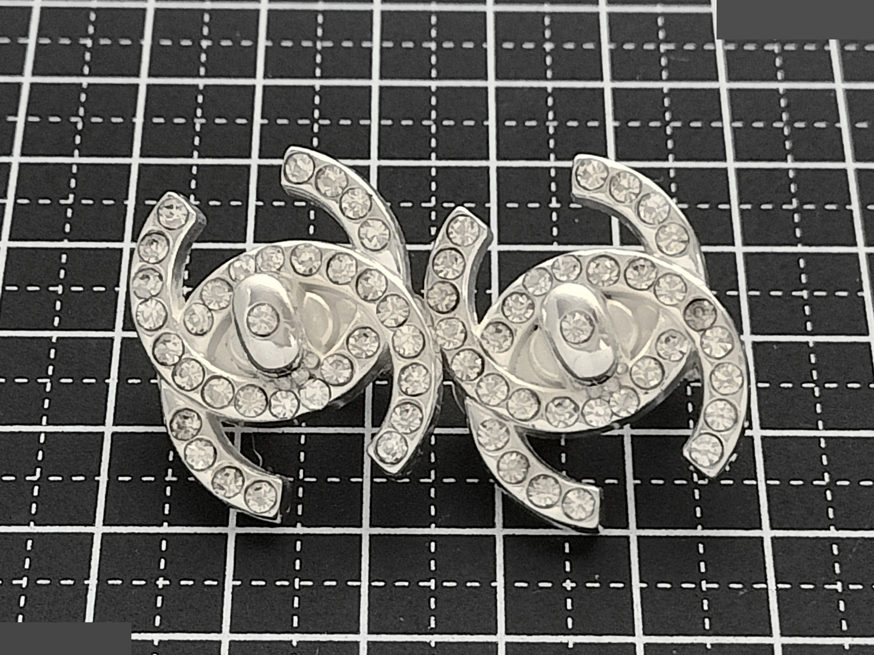 Coco Turnlock Rhinestone Silver Earrings — view 7
