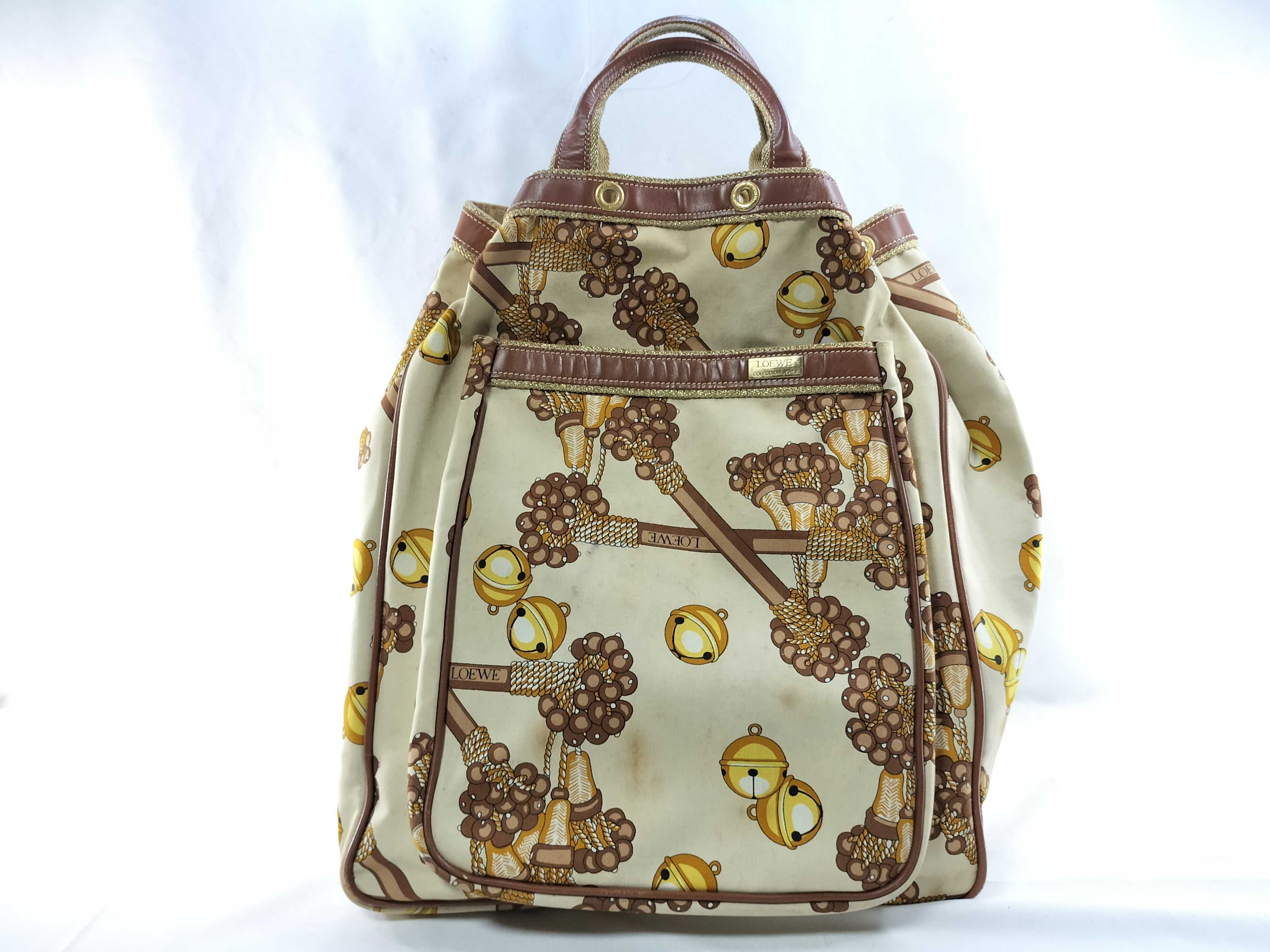 Vintage One-Shoulder Canvas Shoulder Bag with Bell Pattern
